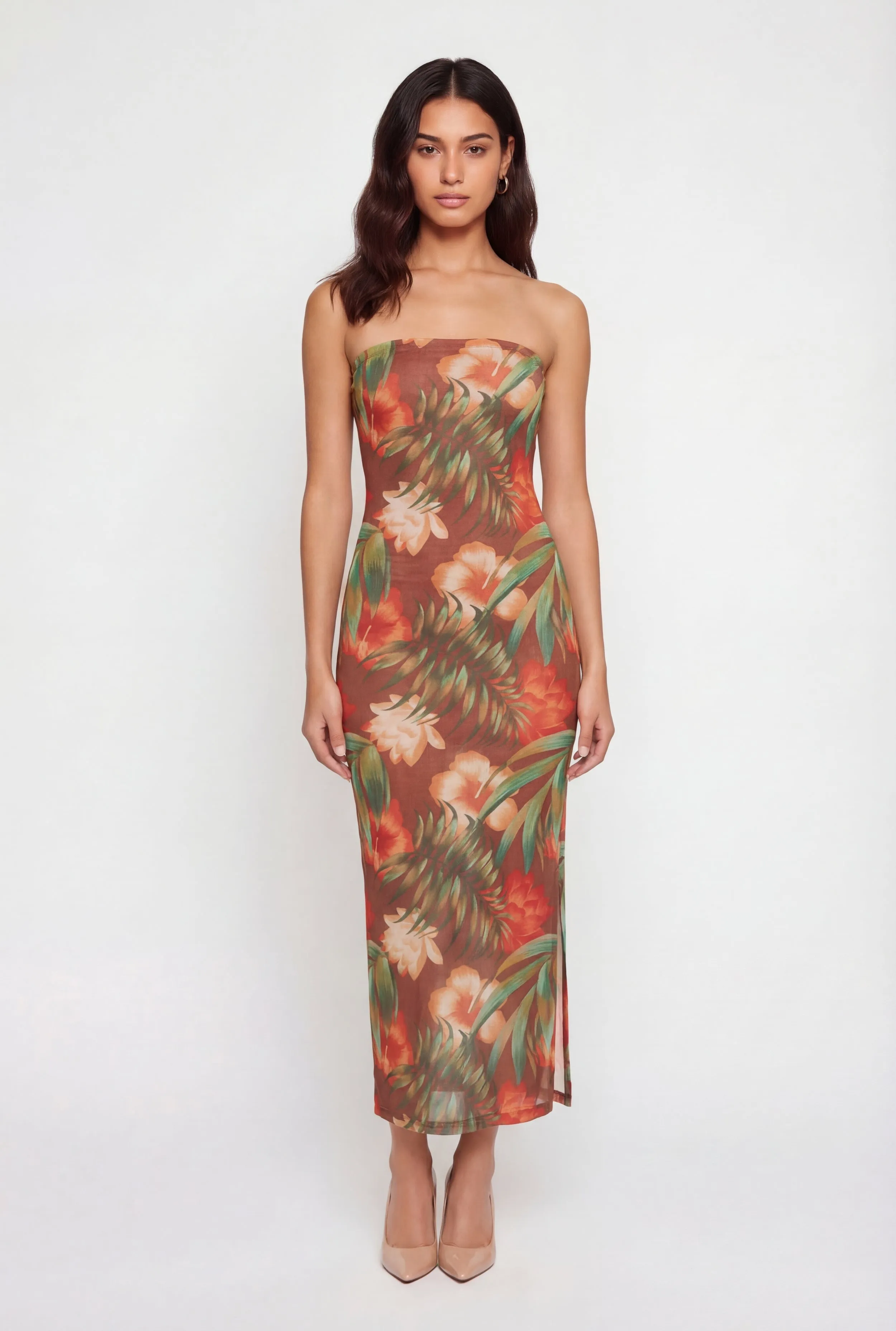 Floral Print Side Slit Mesh Overlay Maxi Dress sold by Rainbow