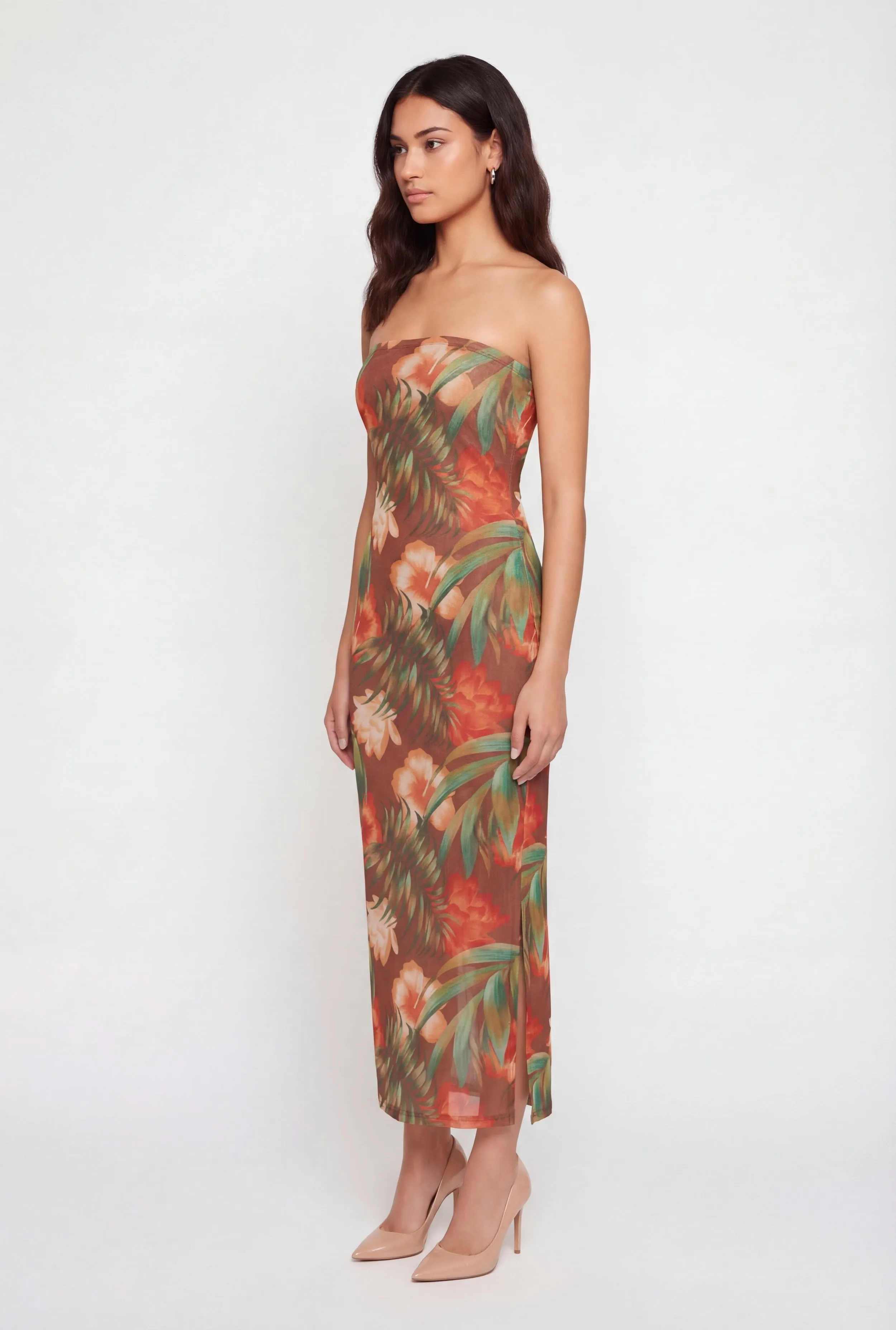 Floral Print Side Slit Mesh Overlay Maxi Dress sold by Rainbow product image thumbnail 2