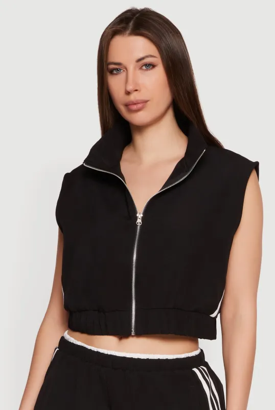 Side Stripe Zip Front Cropped Vest made by Rainbow