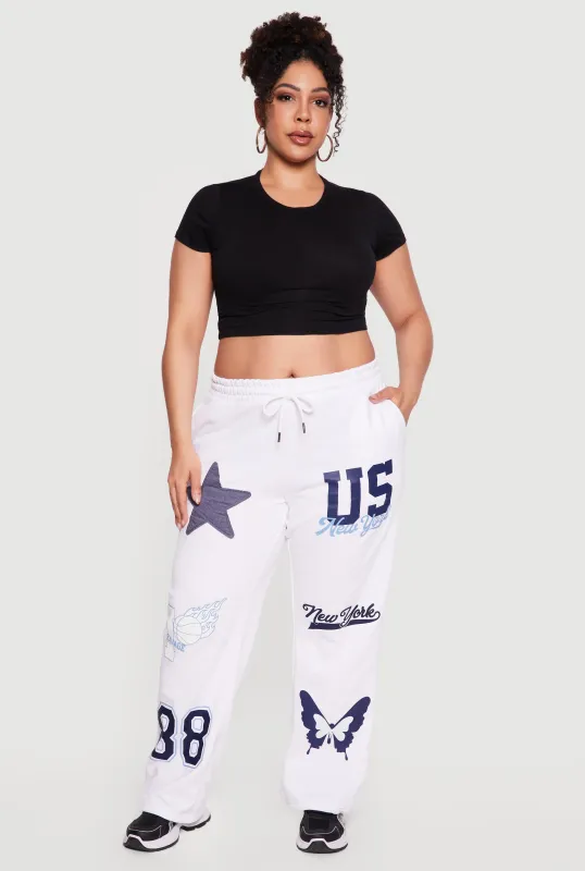 High Waisted New York Graphic Drawstring Waist Sweatpants made by Rainbow