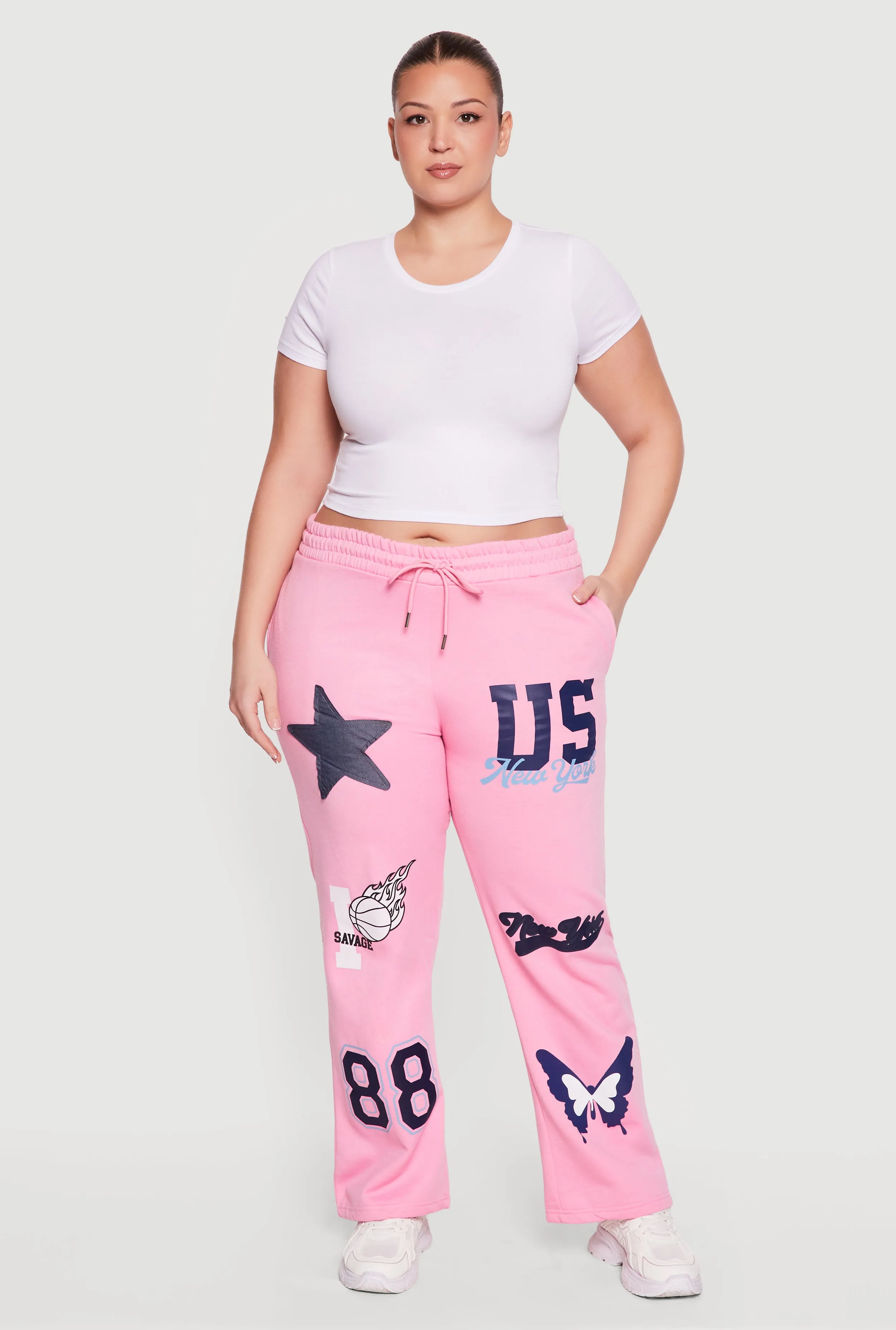 High Waisted New York Graphic Drawstring Waist Sweatpants sold by Rainbow