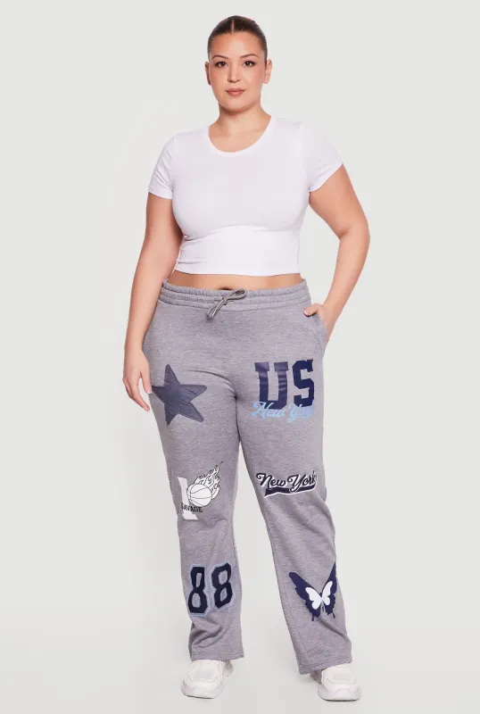 High Waisted New York Graphic Drawstring Waist Sweatpants made by Rainbow