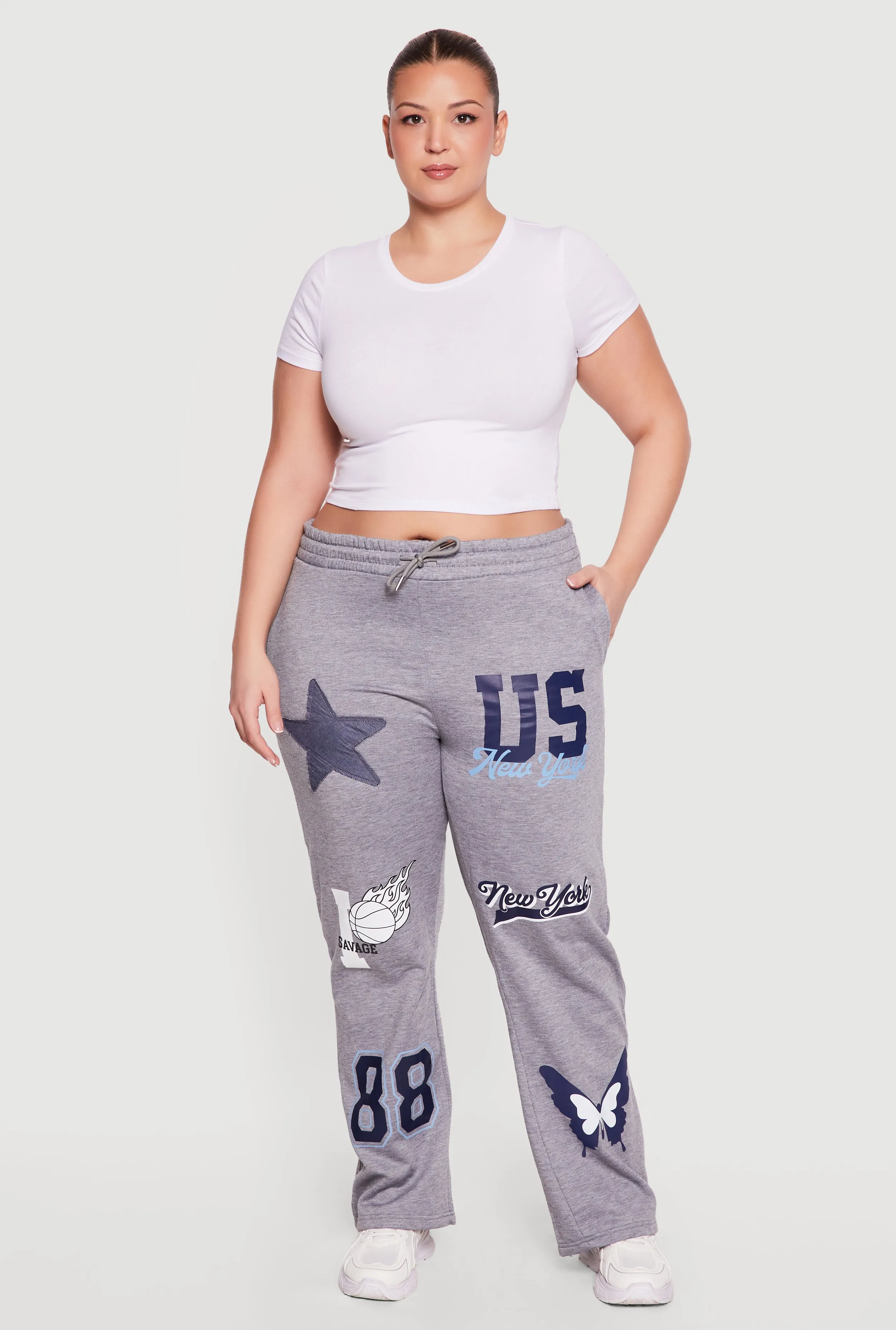 High Waisted New York Graphic Drawstring Waist Sweatpants sold by Rainbow