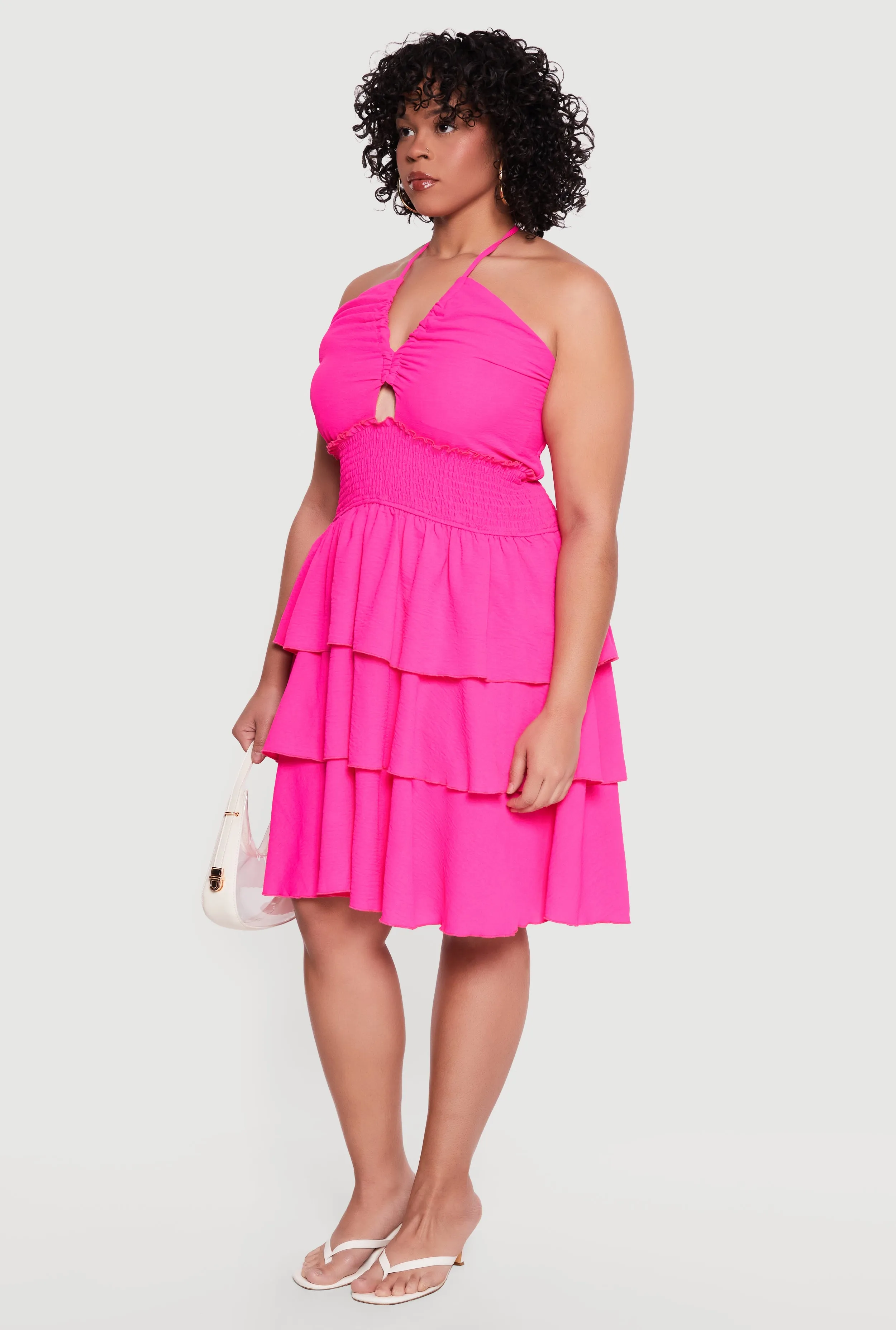 Plus Size Tiered Ruffle Smocked Halter Mini Dress sold by Rainbow product image thumbnail 2