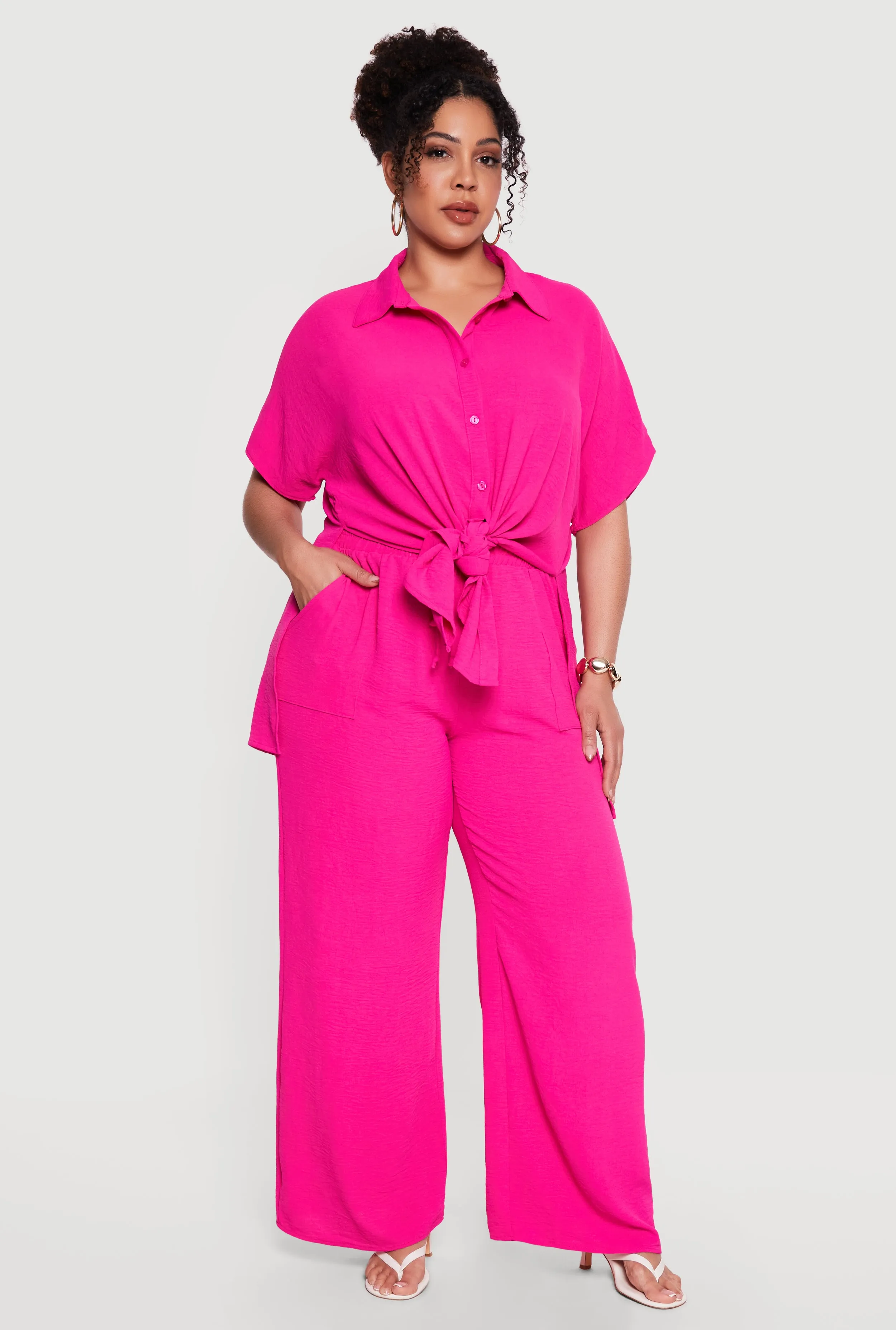 Plus Size Crepe Knit Tie Front Shirt sold by Rainbow product image thumbnail 2