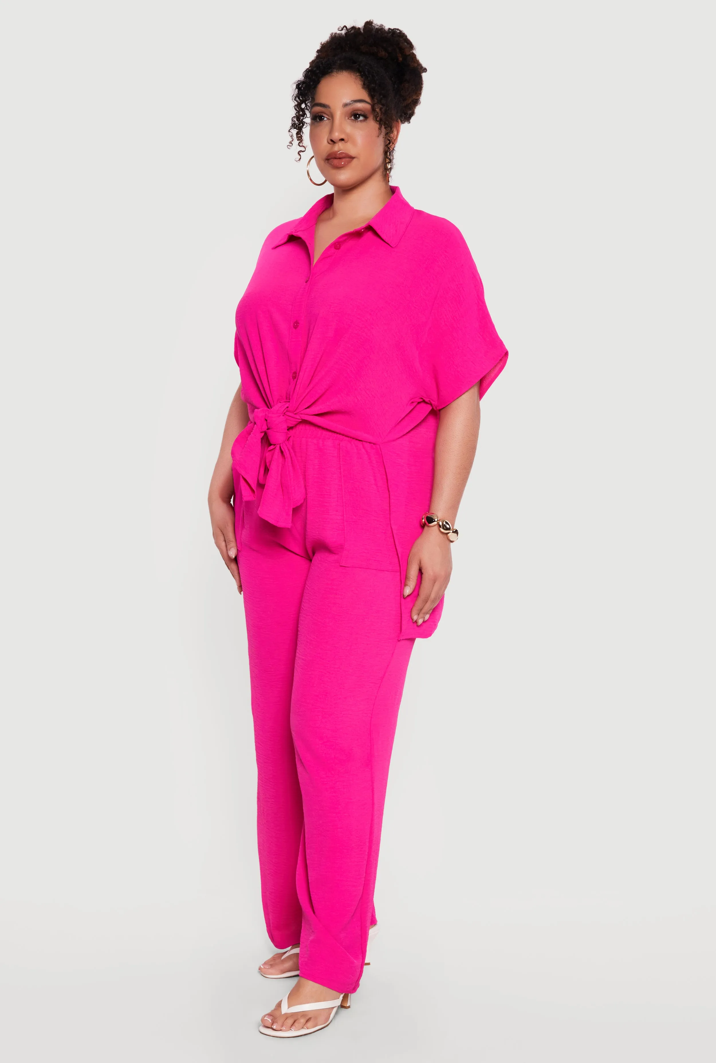 Plus Size Crepe Knit Tie Front Shirt sold by Rainbow product image thumbnail 3