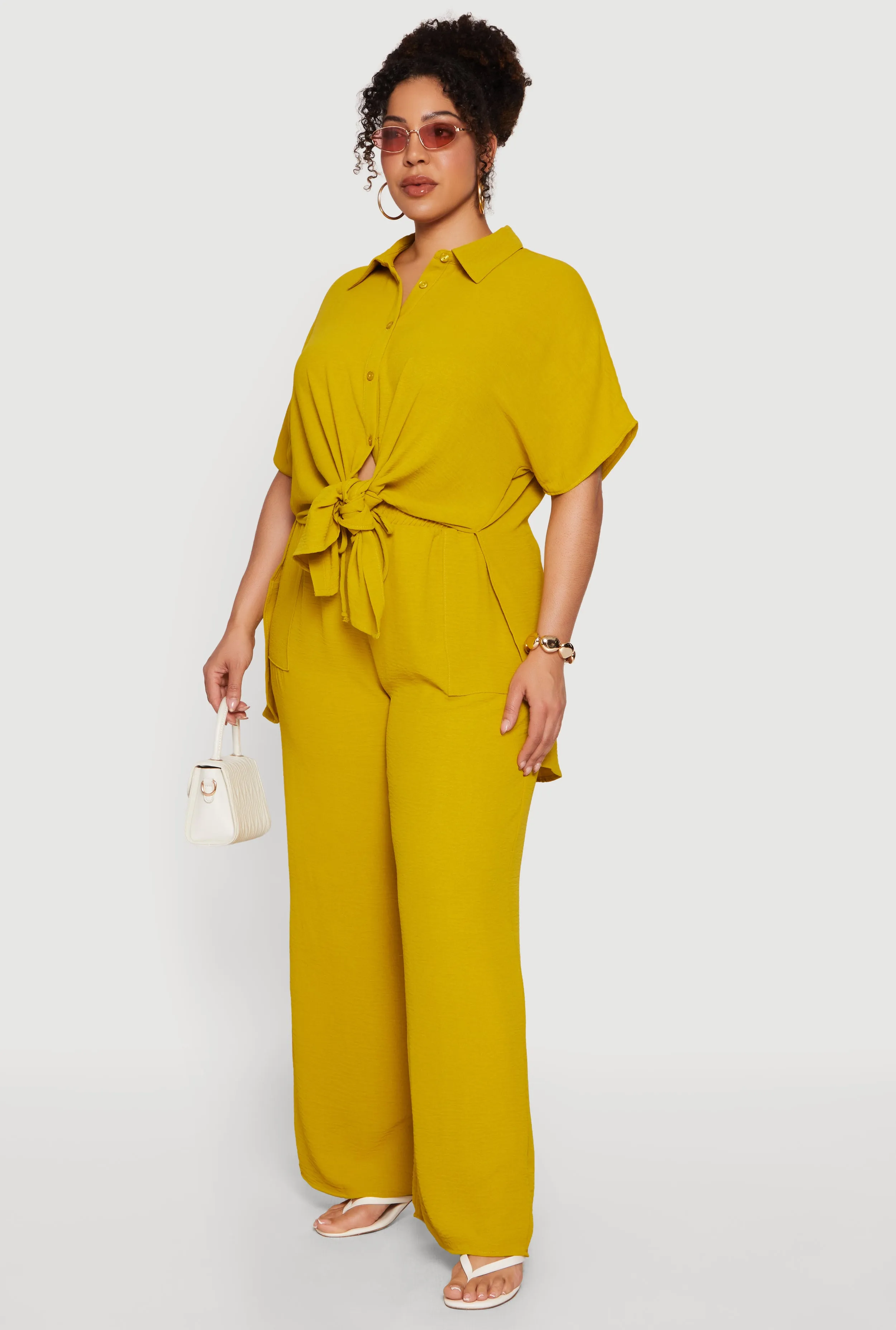 Plus Size Crepe Knit Tie Front Shirt sold by Rainbow product image thumbnail 3