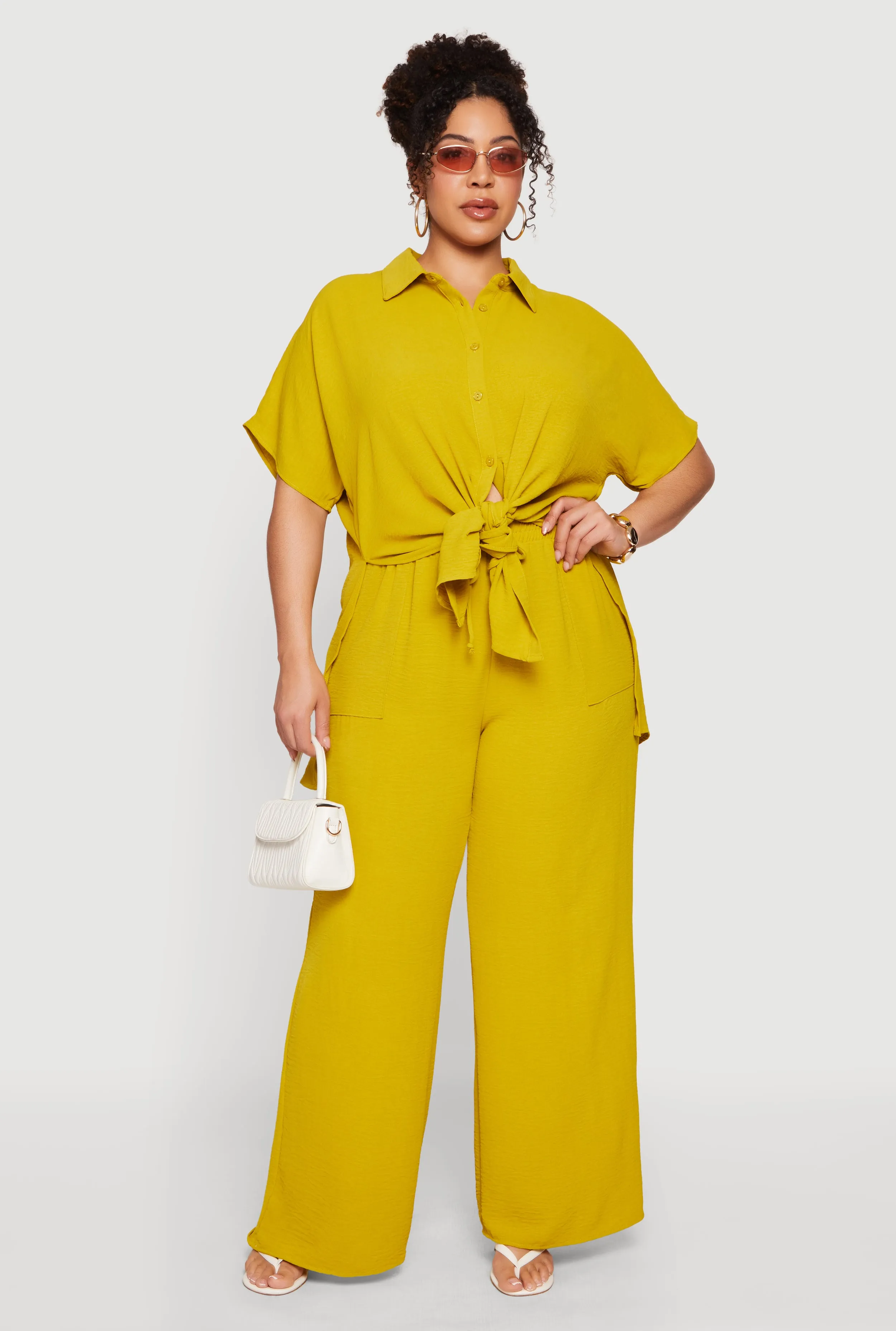 Plus Size Crepe Knit Tie Front Shirt sold by Rainbow product image thumbnail 2