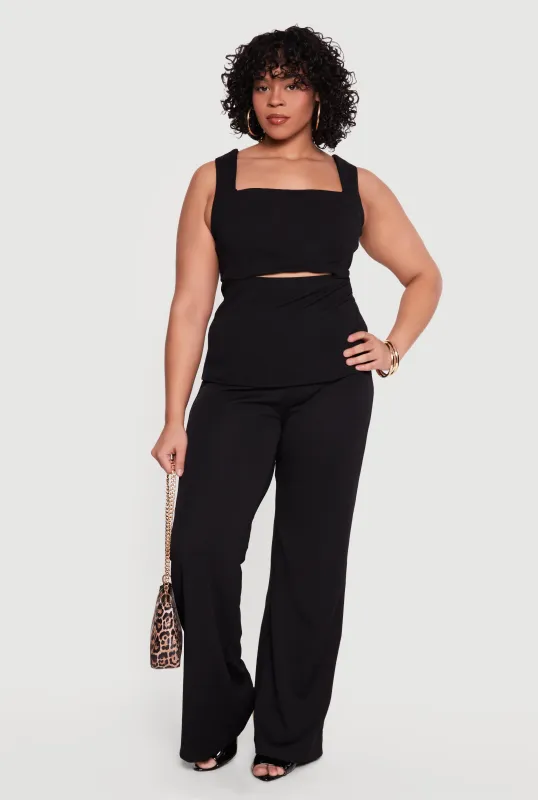 Plus Size Crepe Knit High Waisted Wide Leg Dress Pants made by Rainbow