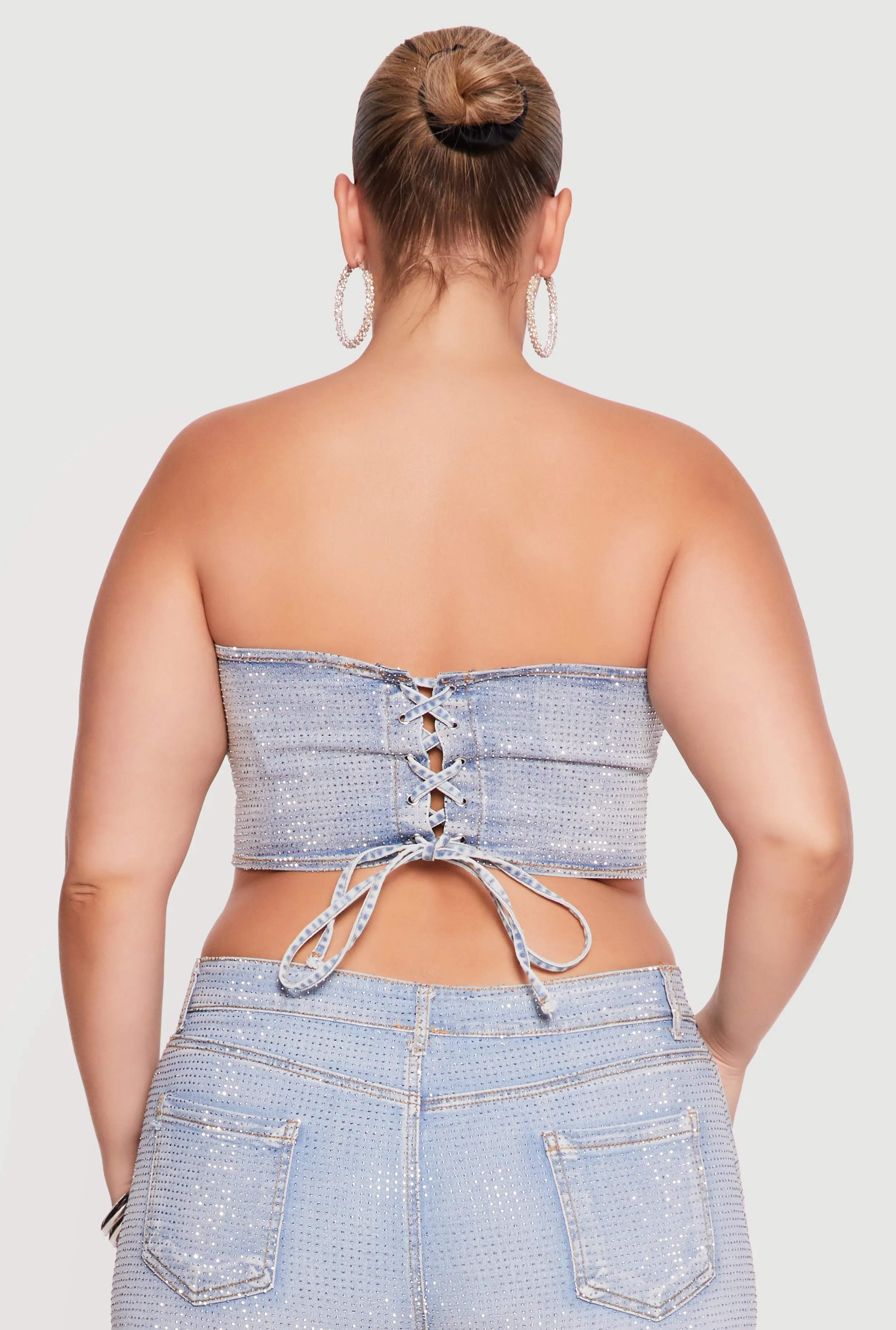 Plus Size Rhinestone Detail Lace Up Corset Top sold by Rainbow product image thumbnail 5