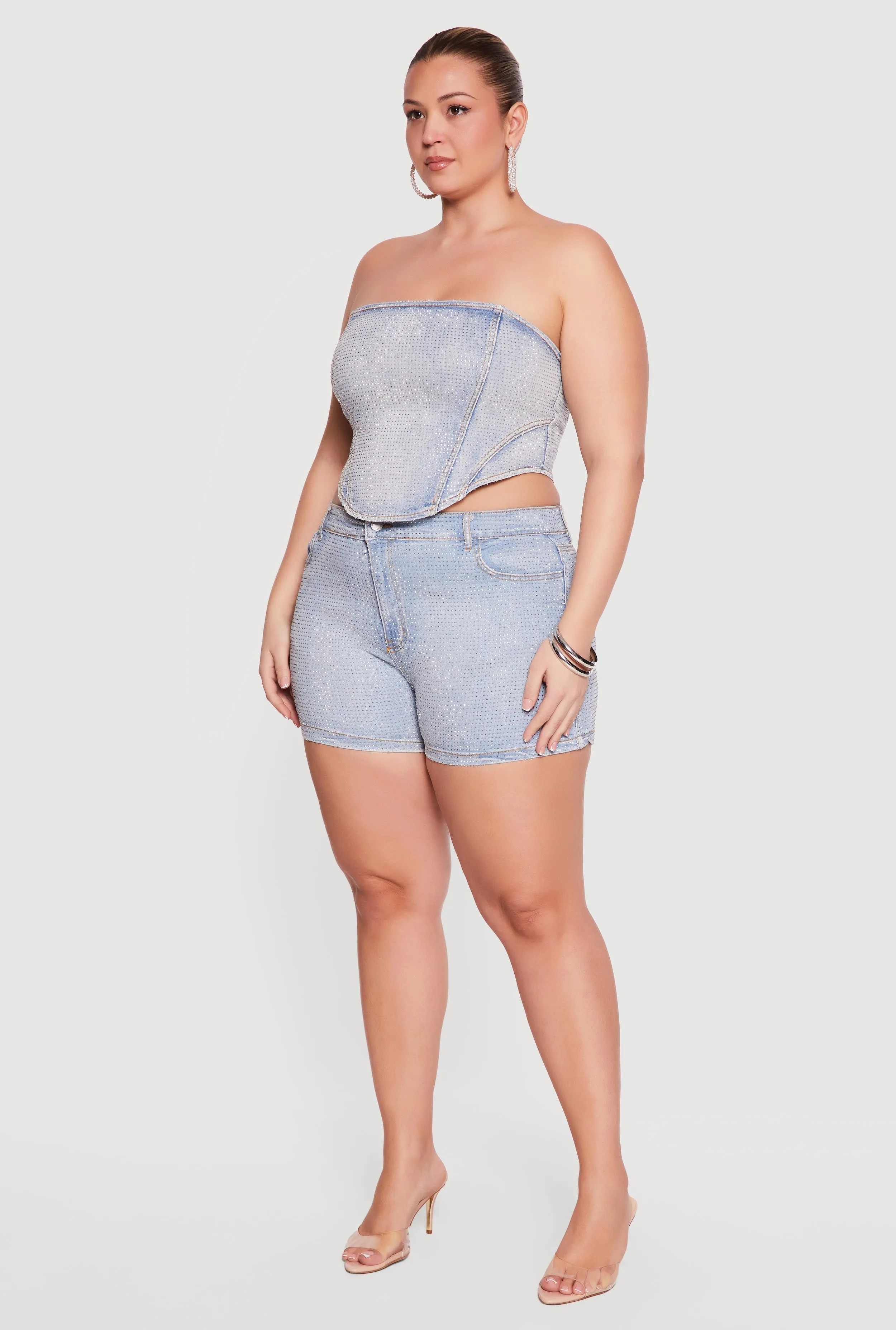 Plus Size Rhinestone Detail Lace Up Corset Top sold by Rainbow product image thumbnail 3