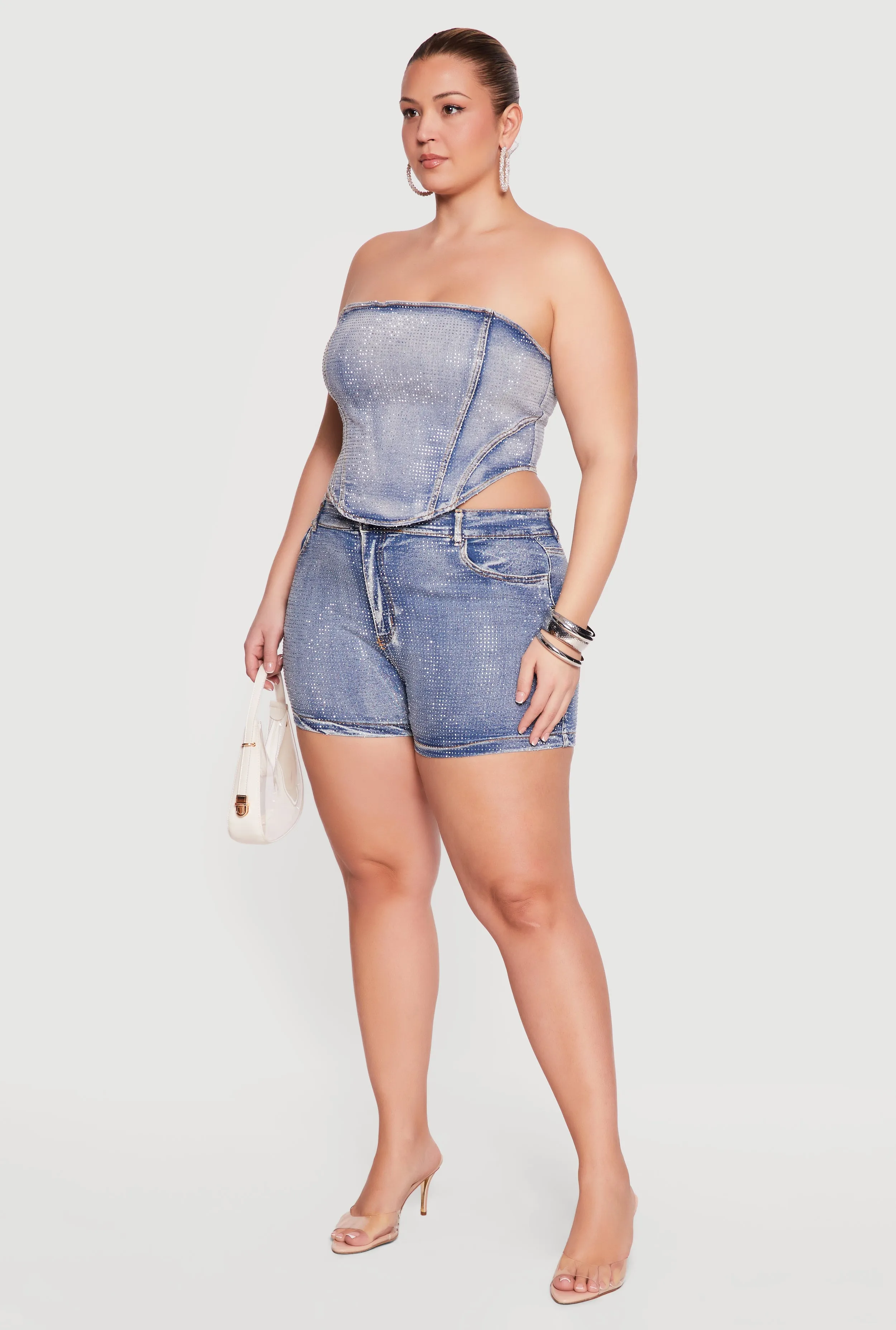 Plus Size Rhinestone Detail Lace Up Corset Top sold by Rainbow product image thumbnail 3