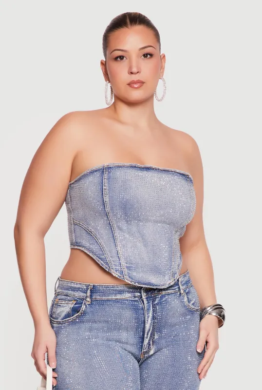 Plus Size Rhinestone Detail Lace Up Corset Top made by Daisy