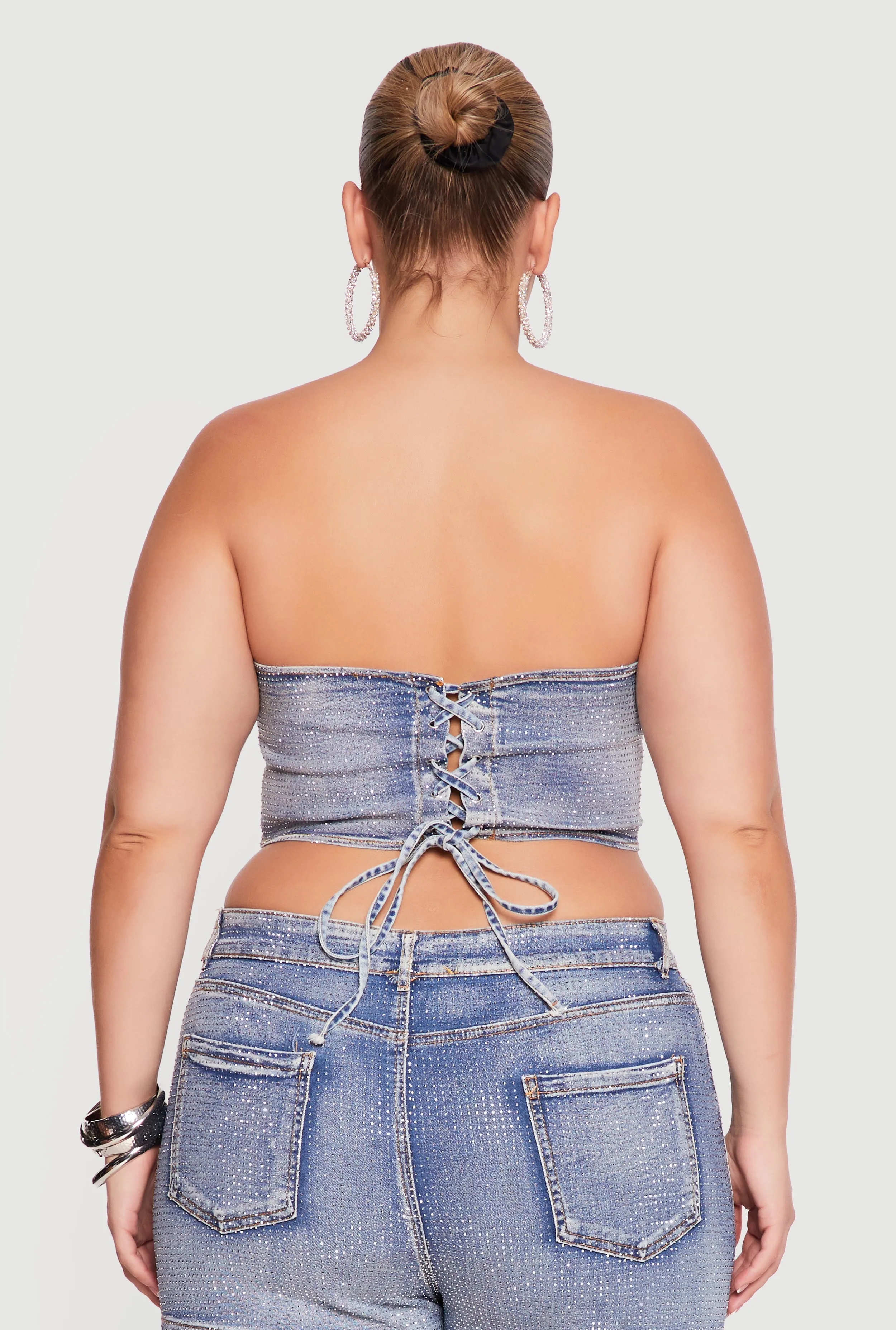 Plus Size Rhinestone Detail Lace Up Corset Top sold by Rainbow product image thumbnail 5