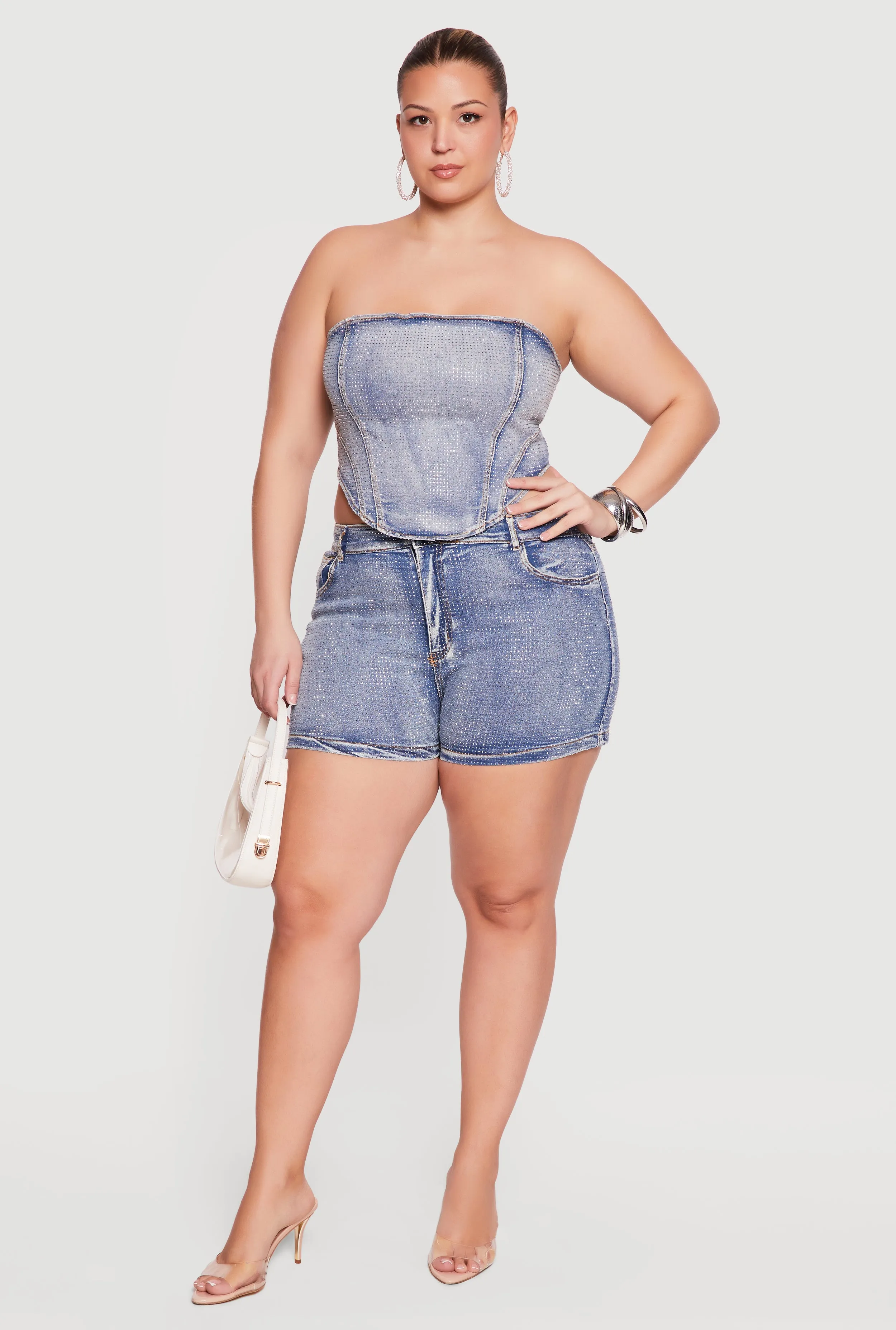 Plus Size Rhinestone Detail Lace Up Corset Top sold by Rainbow product image thumbnail 2