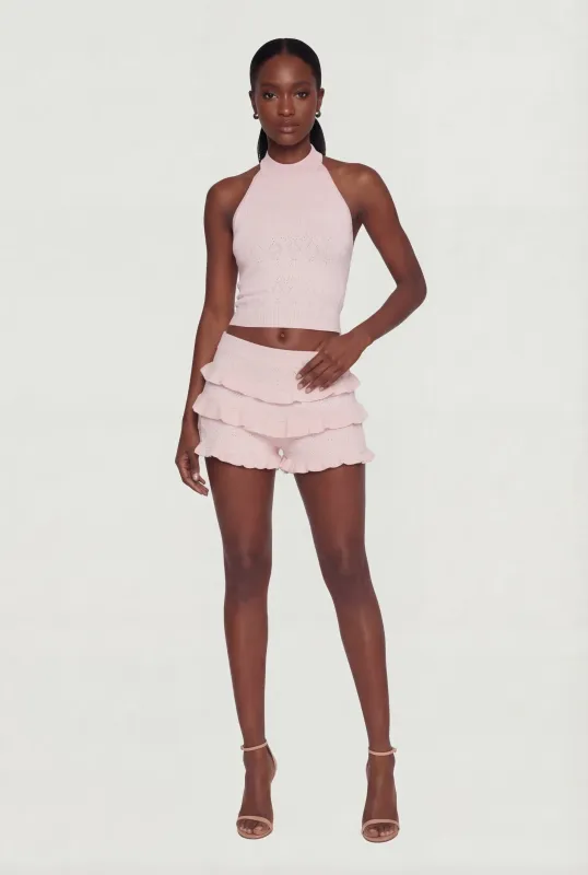 Pointelle Knit Ruffle Trim Shorts made by Almost Famous