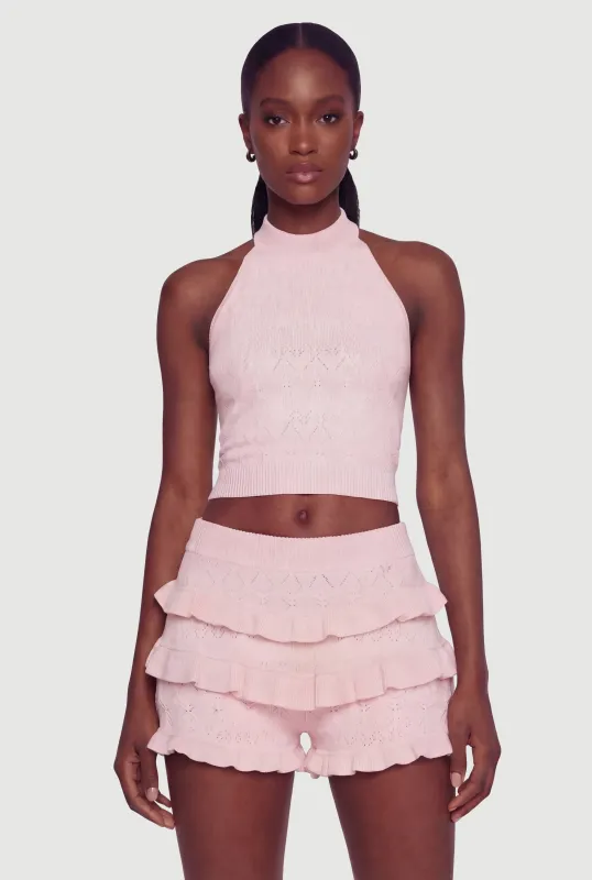 Pointelle Knit Halter Crop Top made by Almost Famous