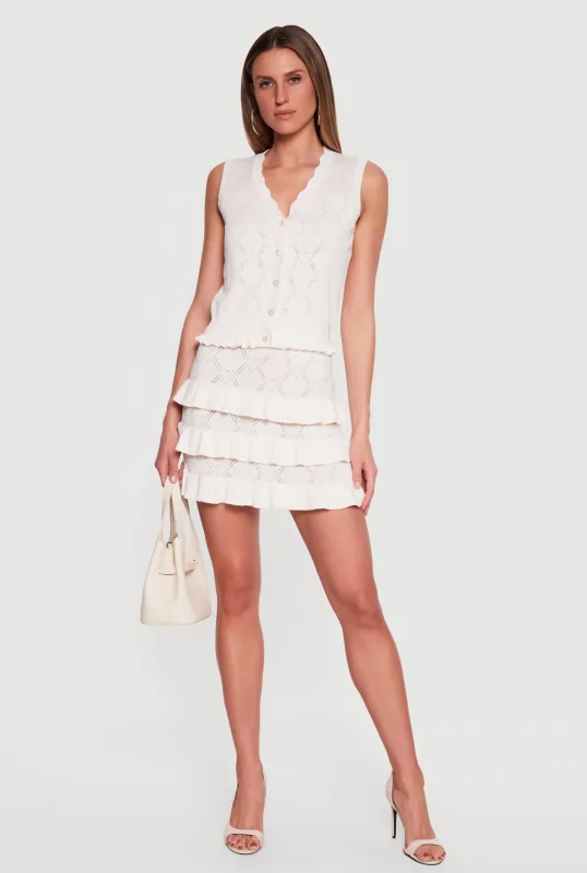 Heart Pointelle Ruffle Trim Tiered Mini Skirt made by Almost Famous