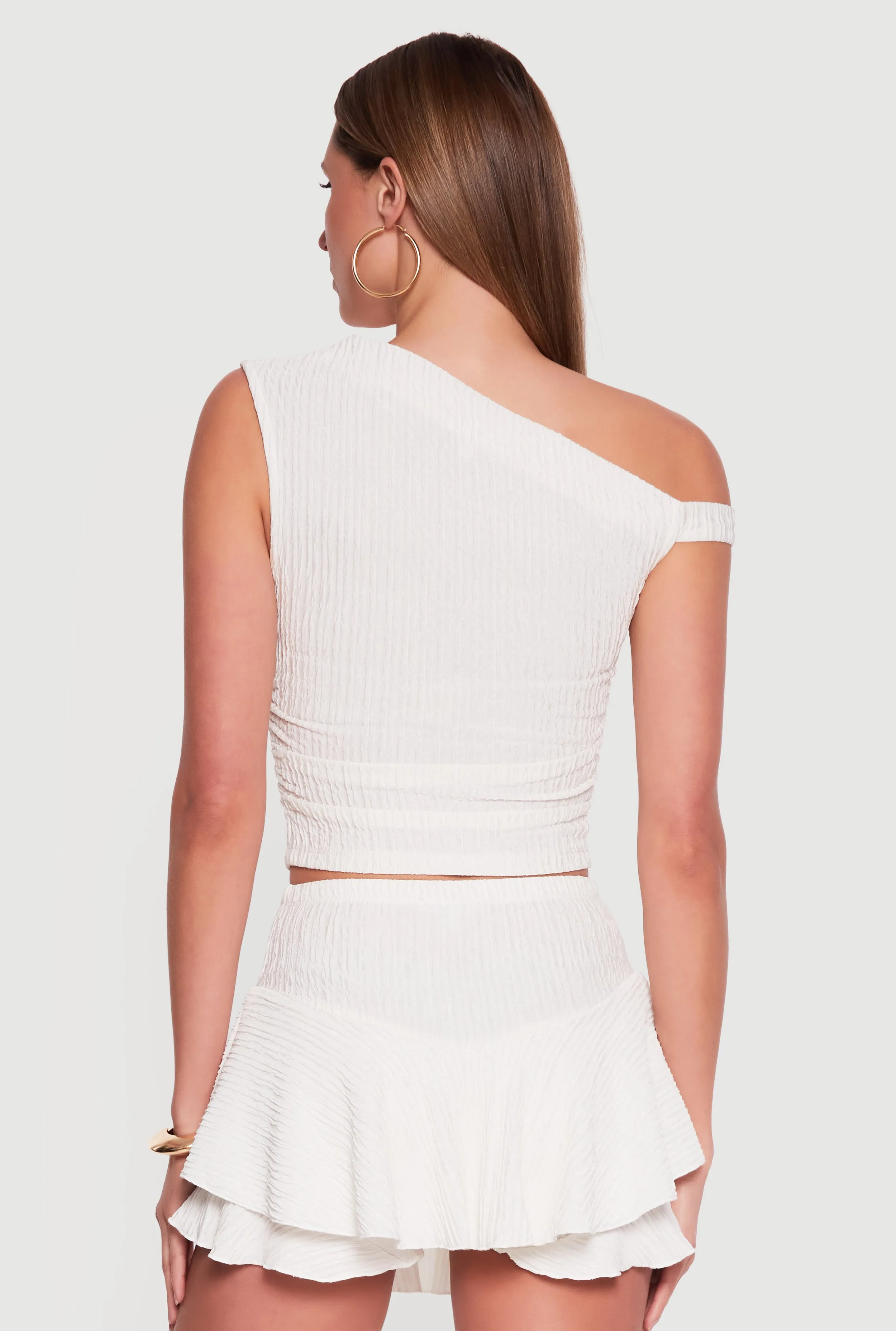 One Shoulder Side Ruched Textured Knit Crop Top sold by Rainbow product image thumbnail 5