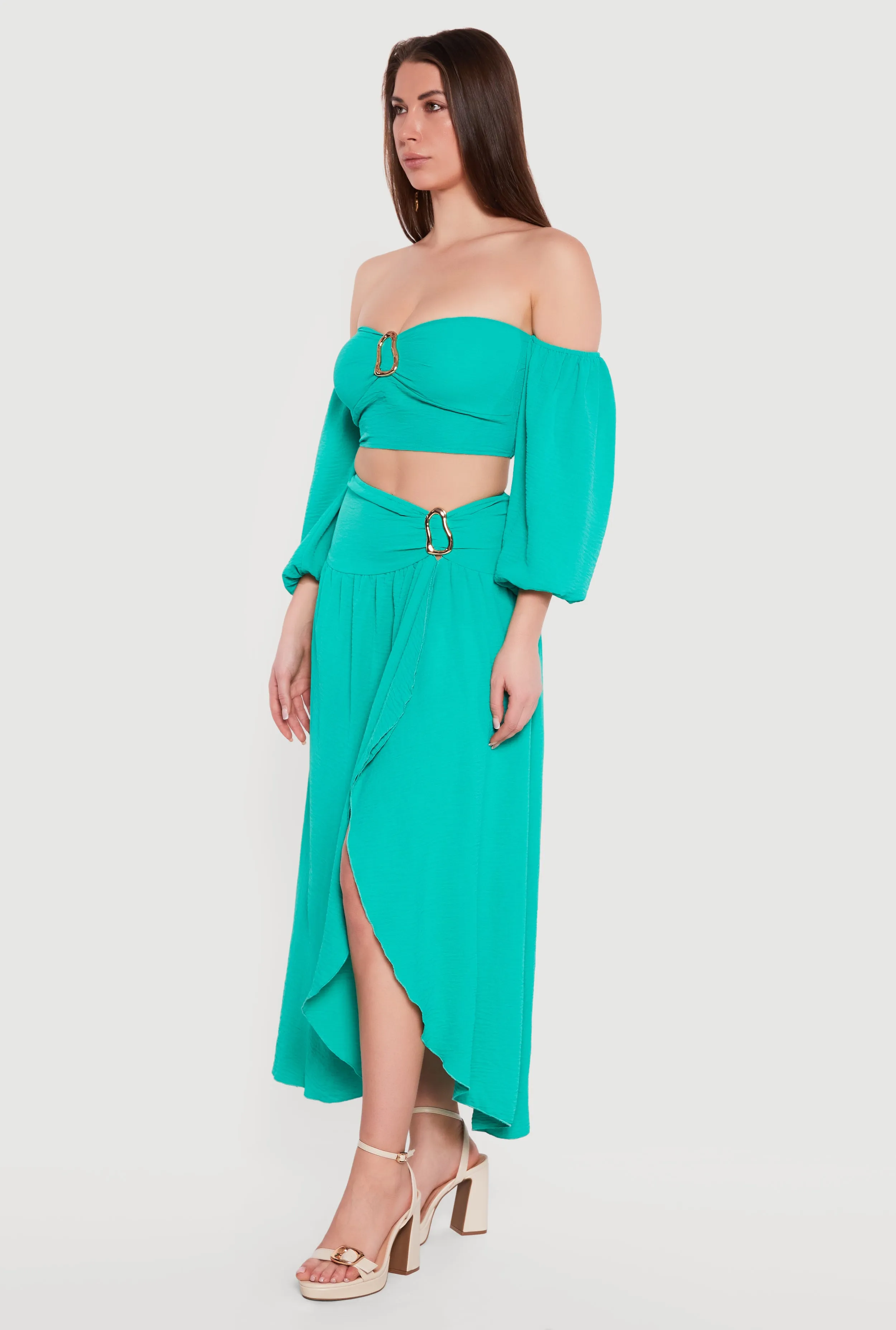 Balloon Sleeve Off The Shoulder Crop Top sold by Rainbow product image thumbnail 3