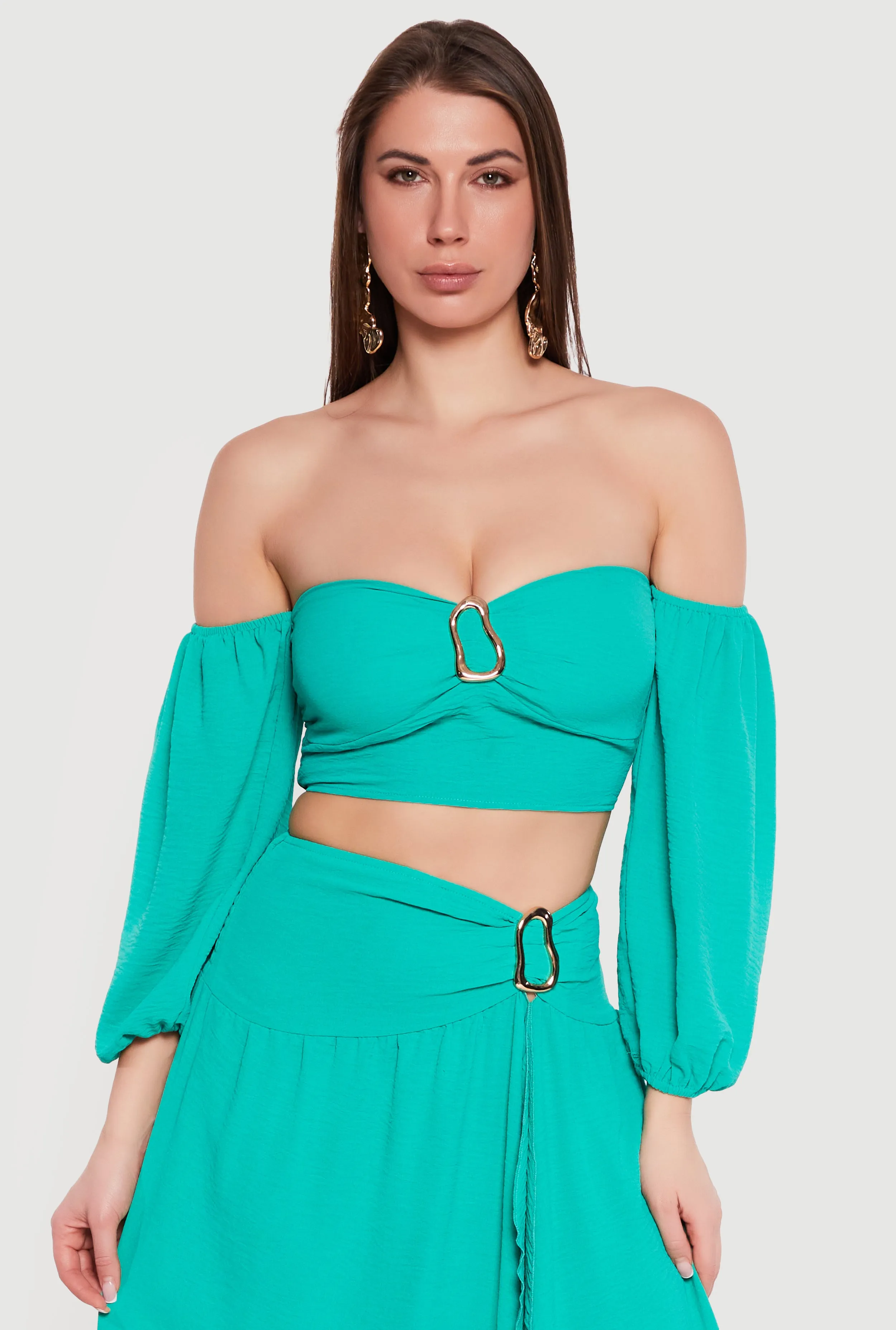 Balloon Sleeve Off The Shoulder Crop Top sold by Rainbow