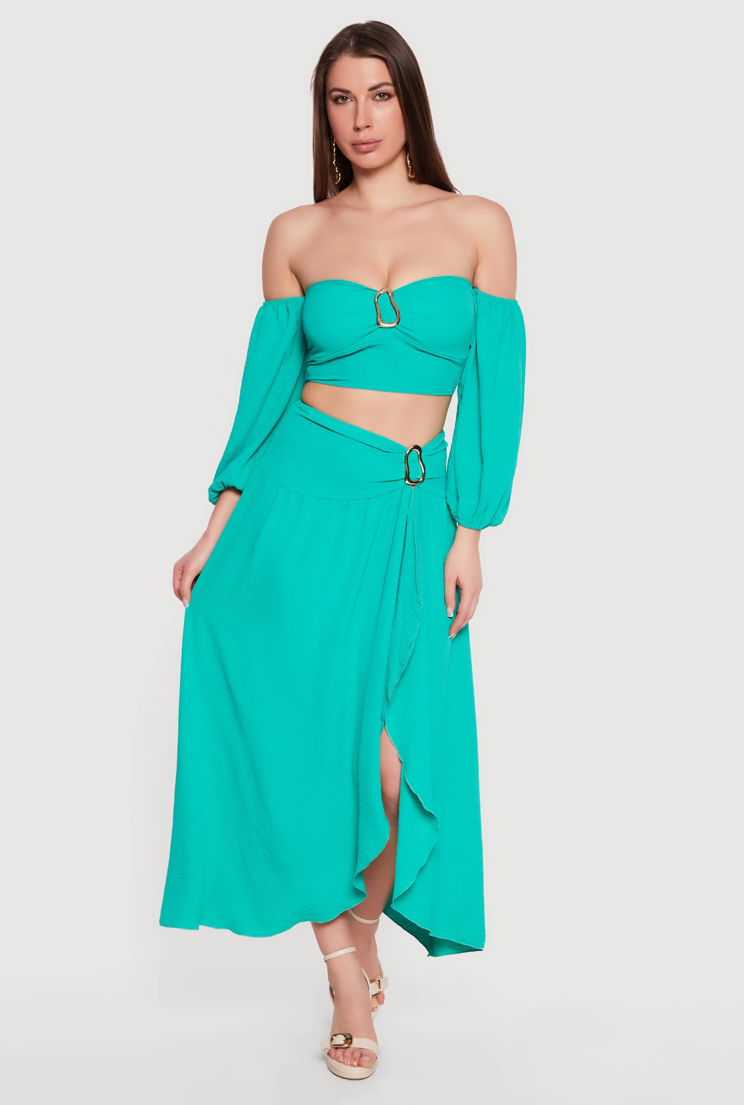 Balloon Sleeve Off The Shoulder Crop Top sold by Rainbow product image thumbnail 2