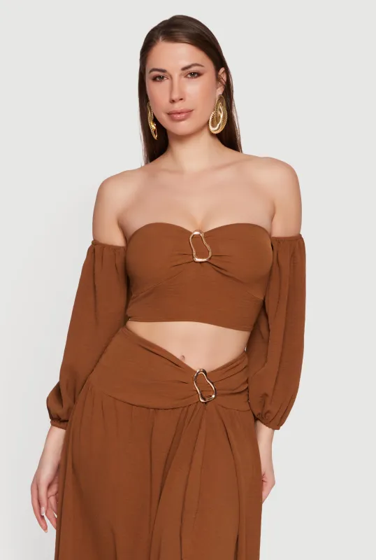 Balloon Sleeve Off The Shoulder Crop Top made by Rainbow