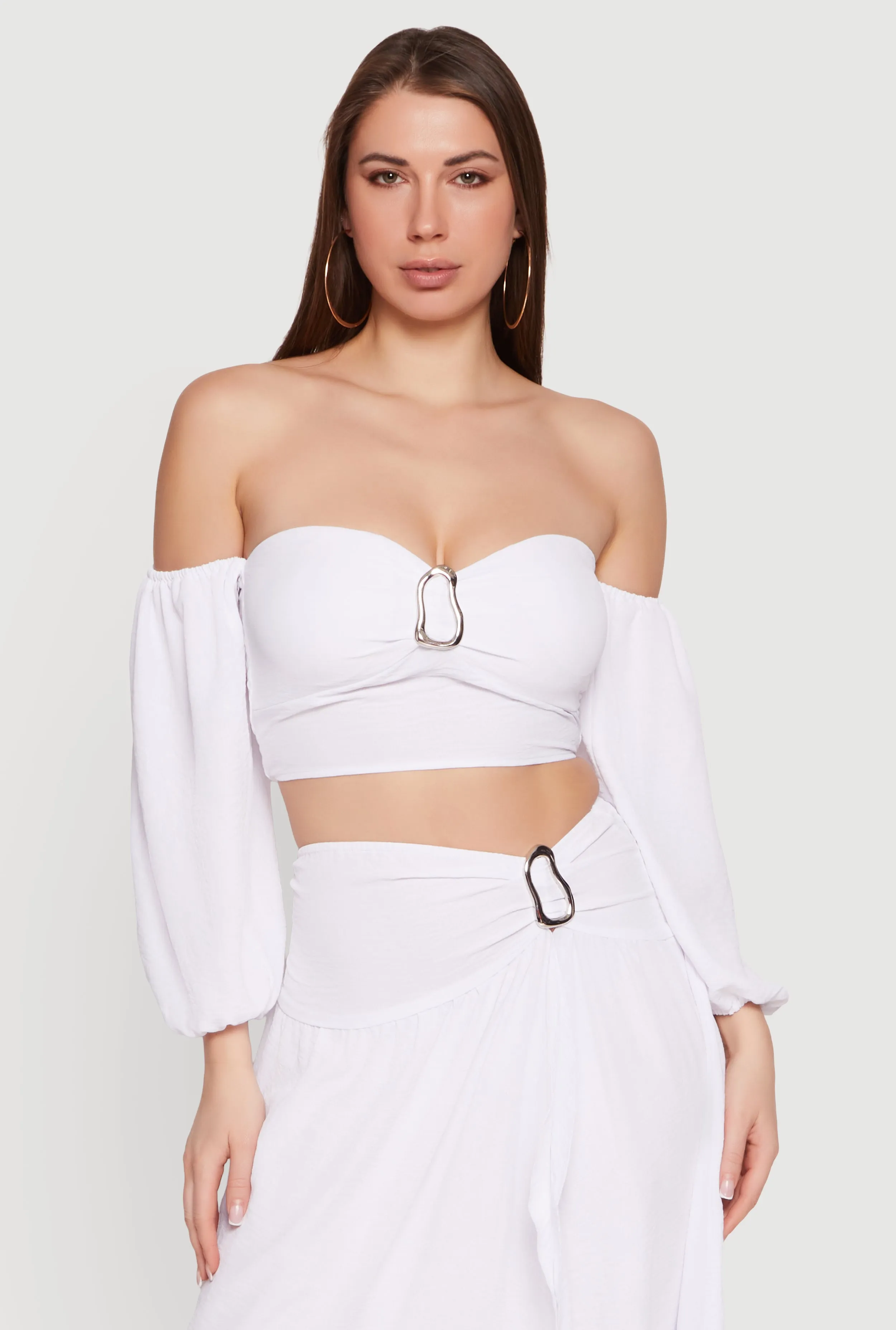 Balloon Sleeve Off The Shoulder Crop Top sold by Rainbow
