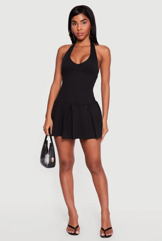 Ponte Halter Mini Skater Dress made by Rainbow