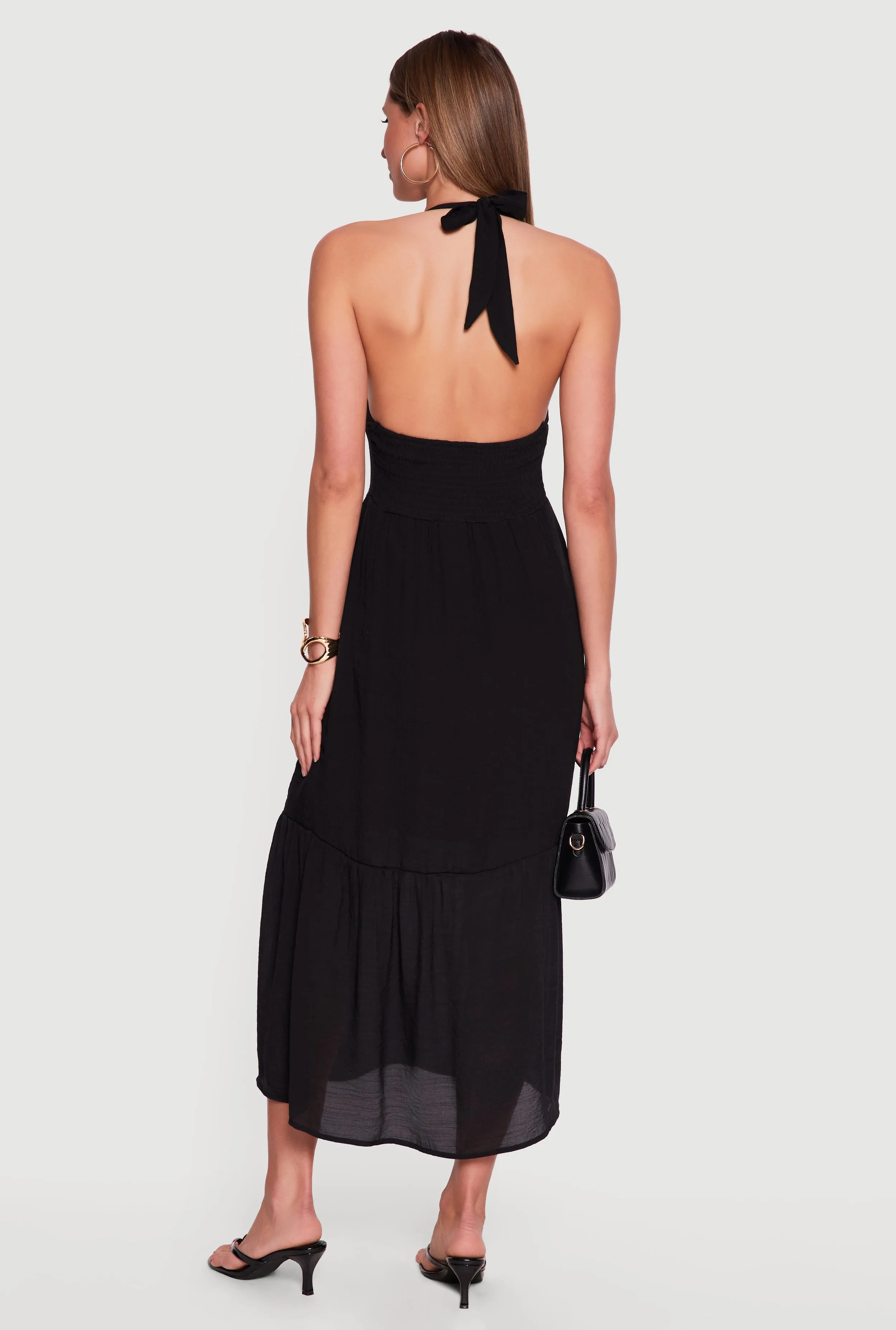 Plunge Tie Back Halter Neck Tiered Maxi Dress sold by Rainbow product image thumbnail 3