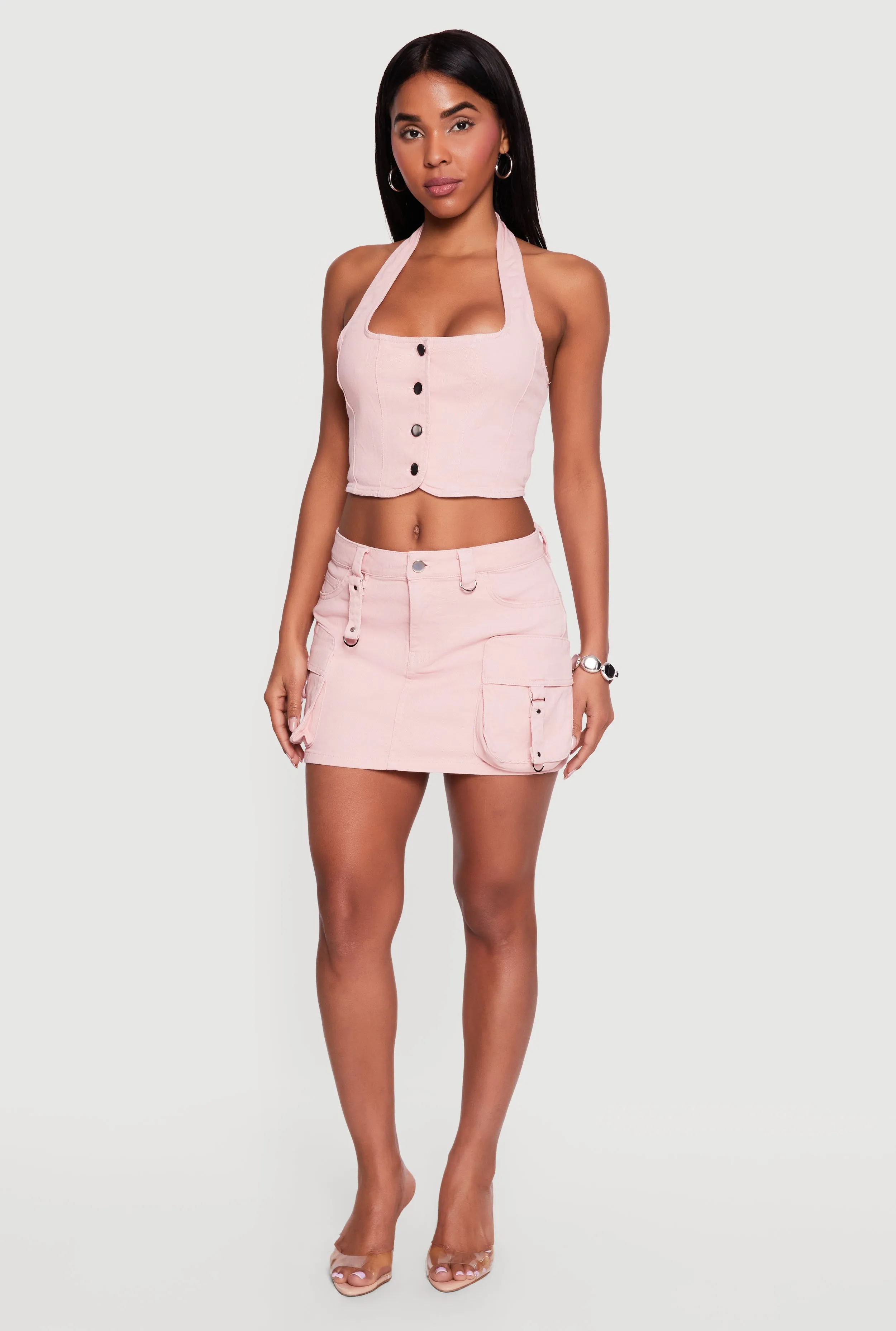 Denim Cargo Mini Skirt sold by Rainbow