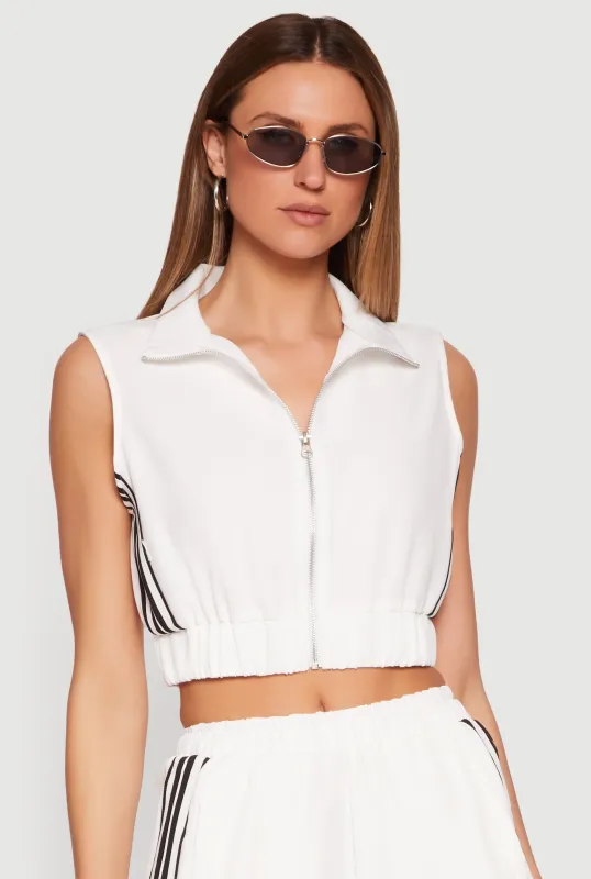Side Stripe Zip Front Cropped Vest made by Rainbow