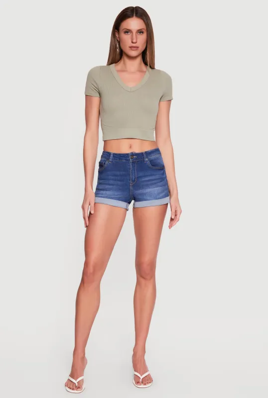 Seamless Cropped V Neck Short Sleeve Tee made by Rainbow