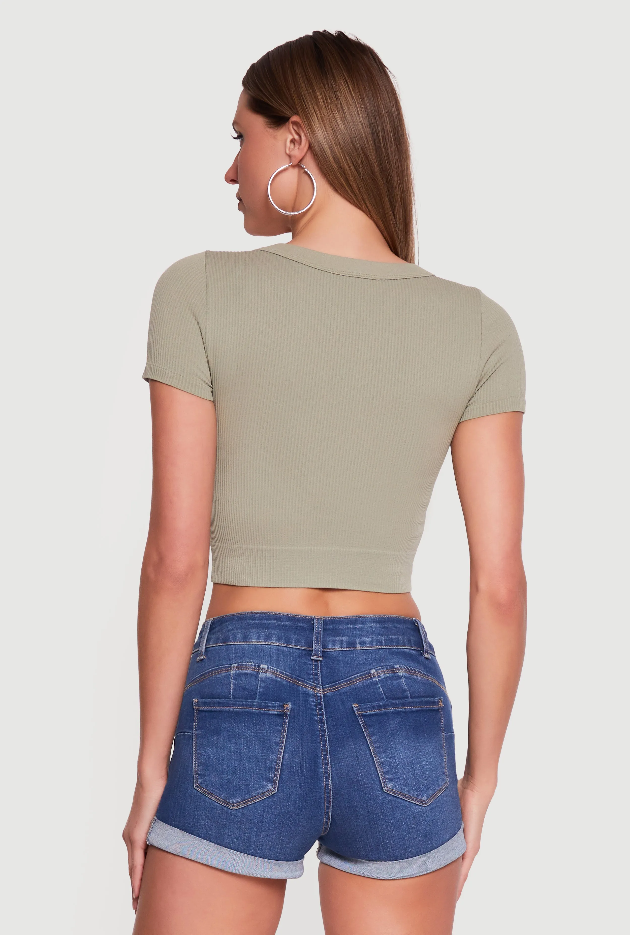 Seamless Cropped V Neck Short Sleeve Tee sold by Rainbow product image thumbnail 5