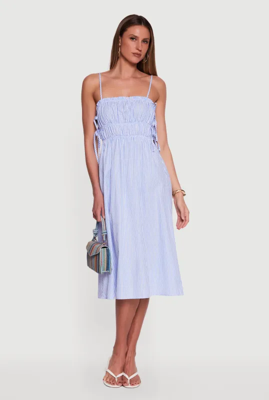 Sleeveless Striped Poplin Midi Dress made by Rainbow