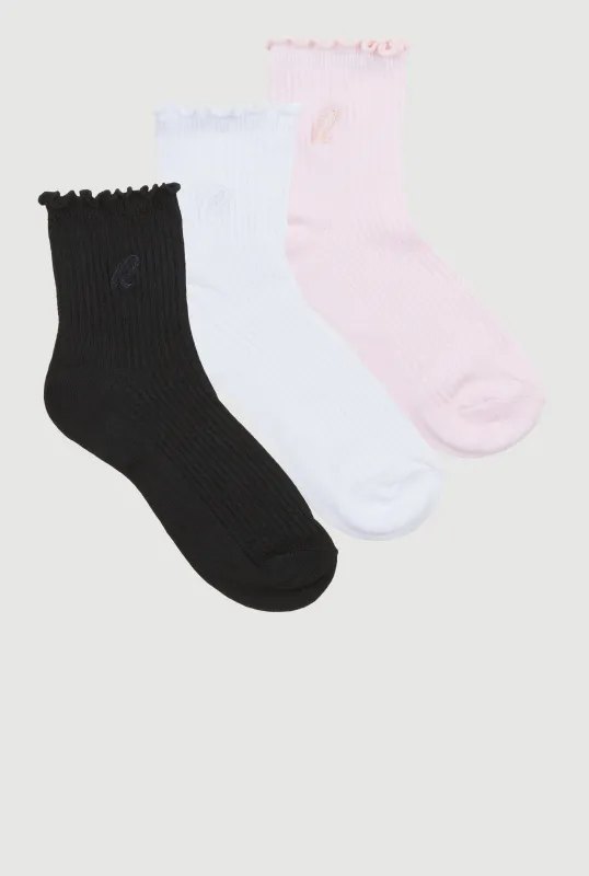 R Collection Lettuce Edge Mid Crew Socks 3 Pack made by Rainbow