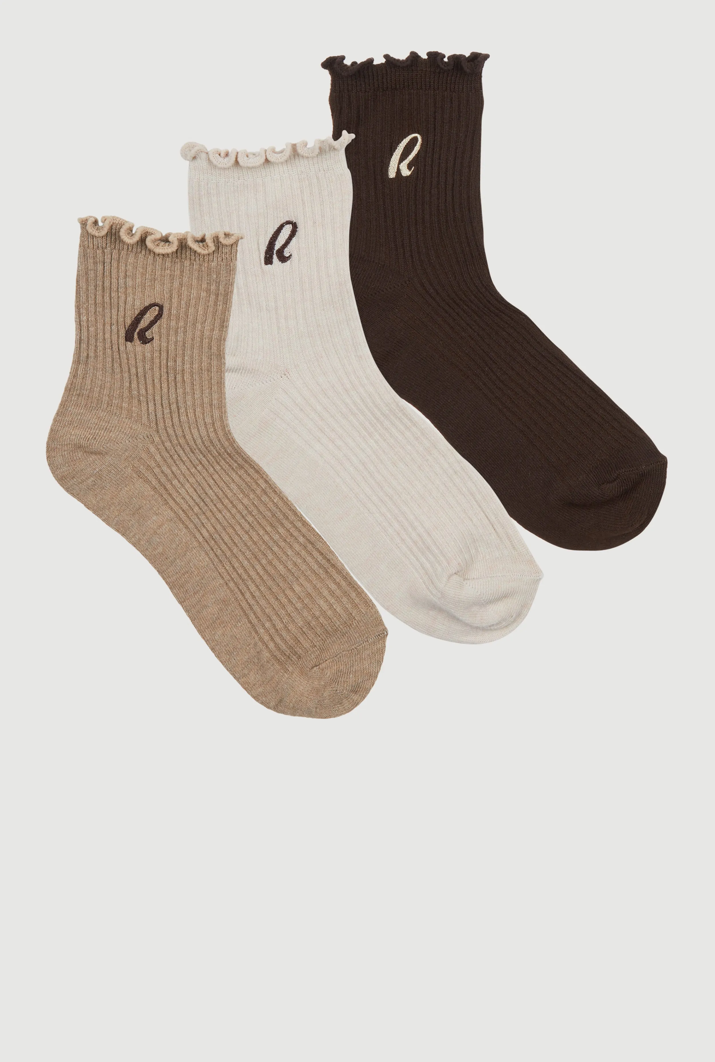 R Collection Lettuce Edge Mid-Crew Socks 3 Pack sold by Rainbow