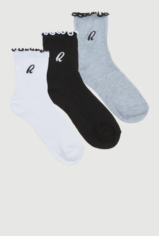 R Collection Lettuce Edge Mid-Crew Socks 3 Pack made by Rainbow