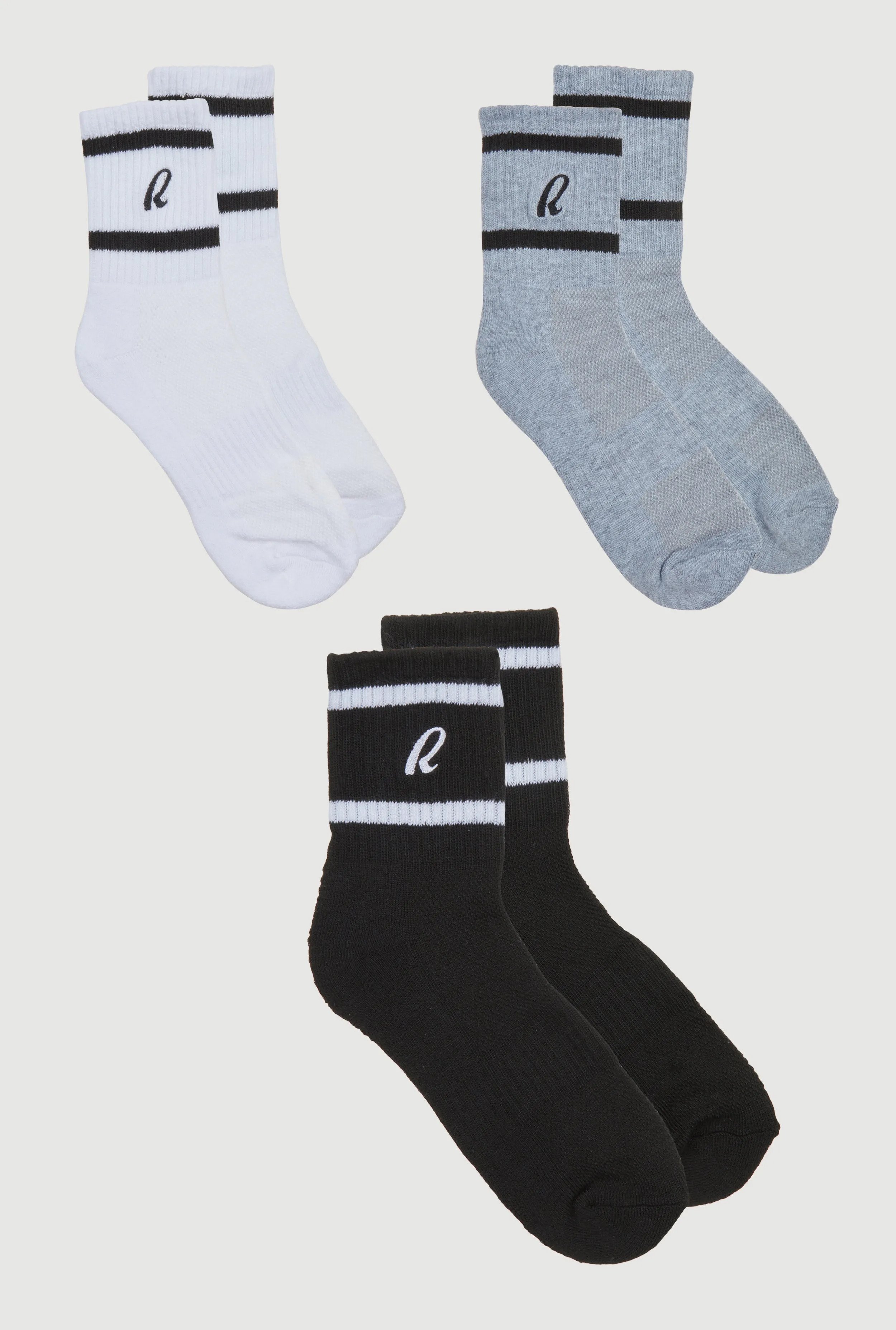 R Collection Cushion Mid-Crew Socks 3 Pack sold by Rainbow product image thumbnail 2