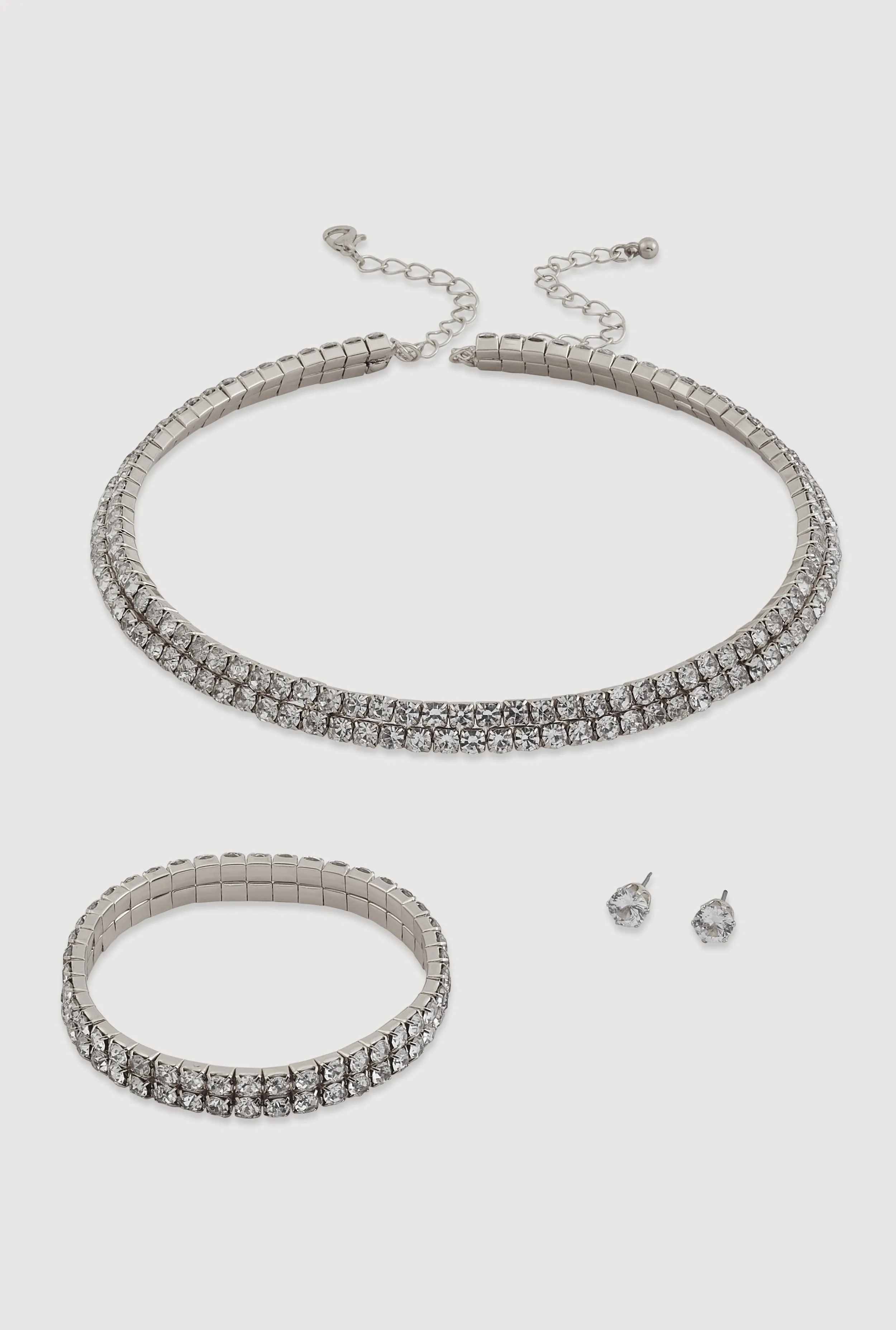 Rhinestone Necklace with Stretch Bracelet and Earrings Set sold by Rainbow