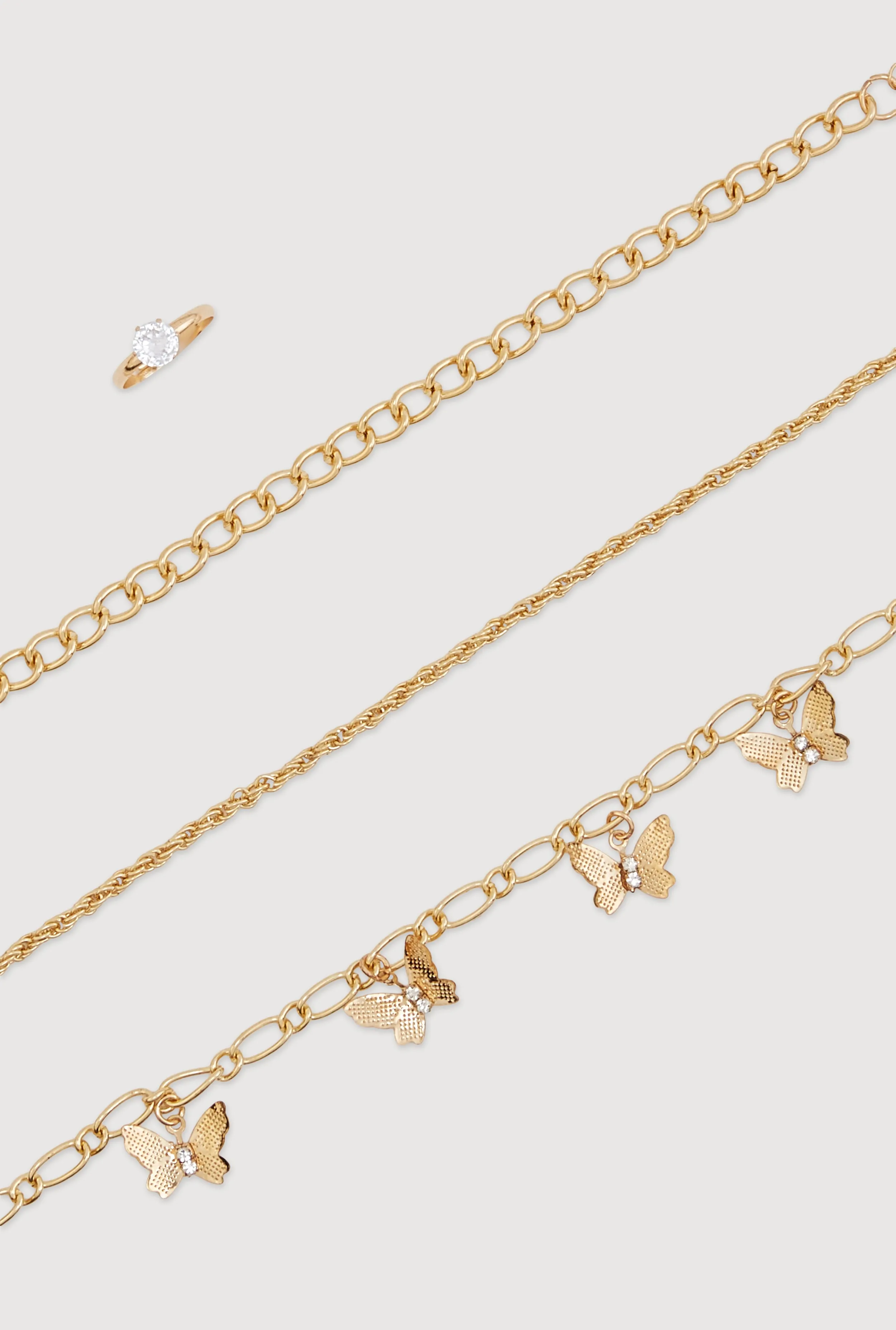 Assorted Butterfly Metallic Chain Anklet Trio with Toe Ring sold by Rainbow