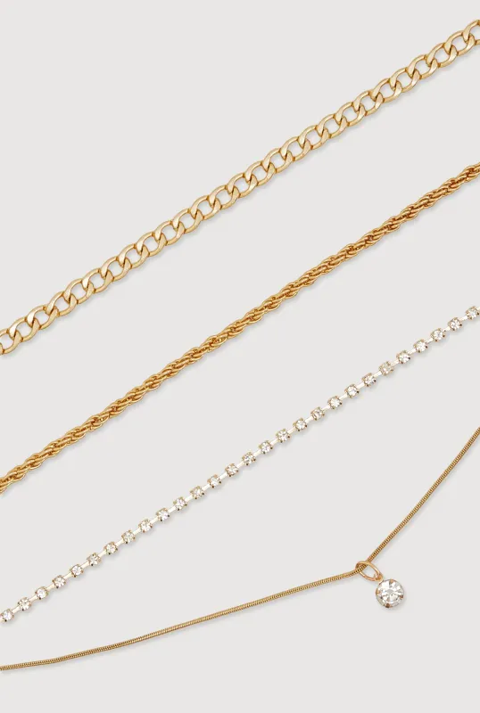 Assorted Cubic Zirconia Metallic Anklets Set of 3 made by Rainbow