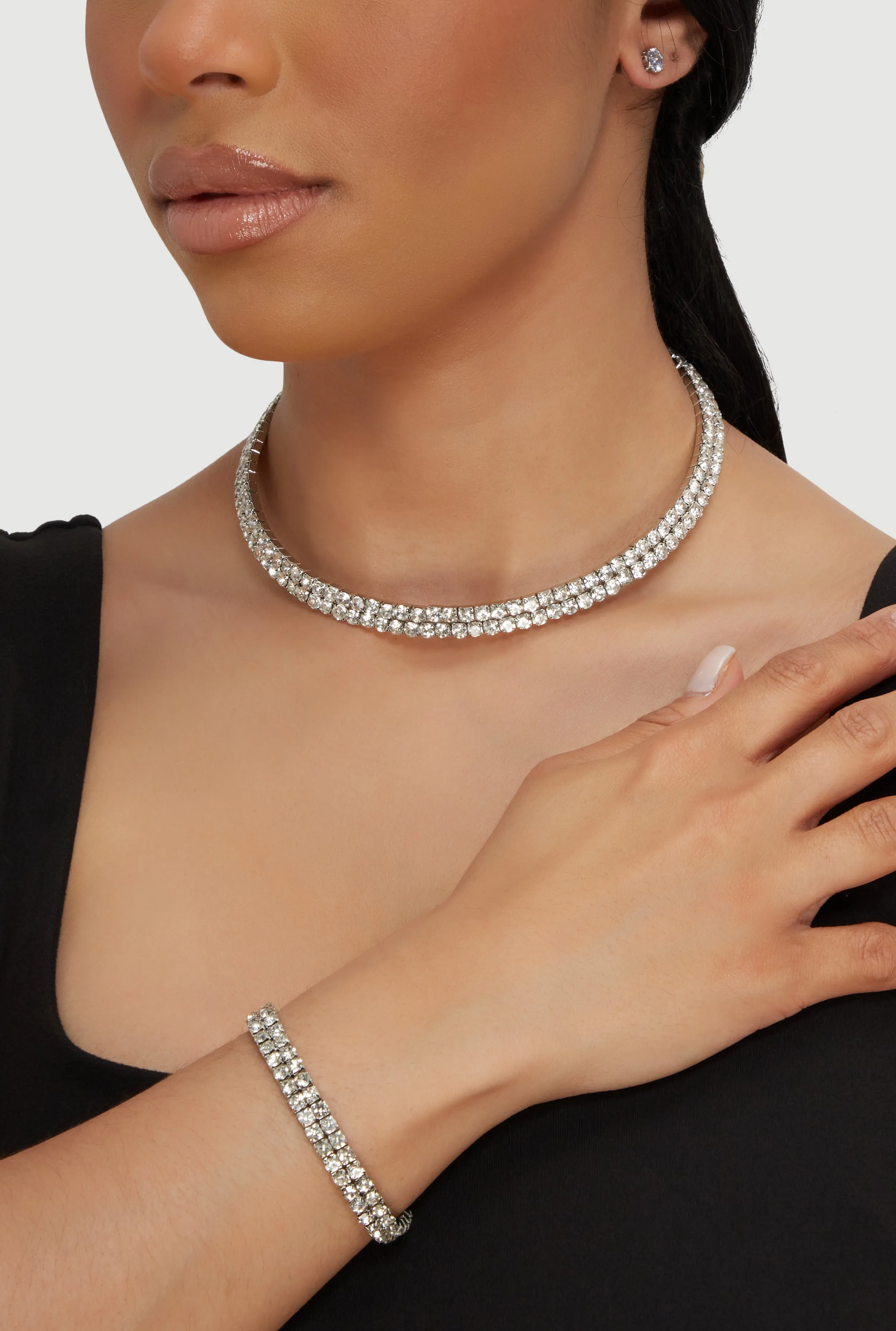 Rhinestone Necklace with Stretch Bracelet and Earrings Set sold by Rainbow product image thumbnail 2