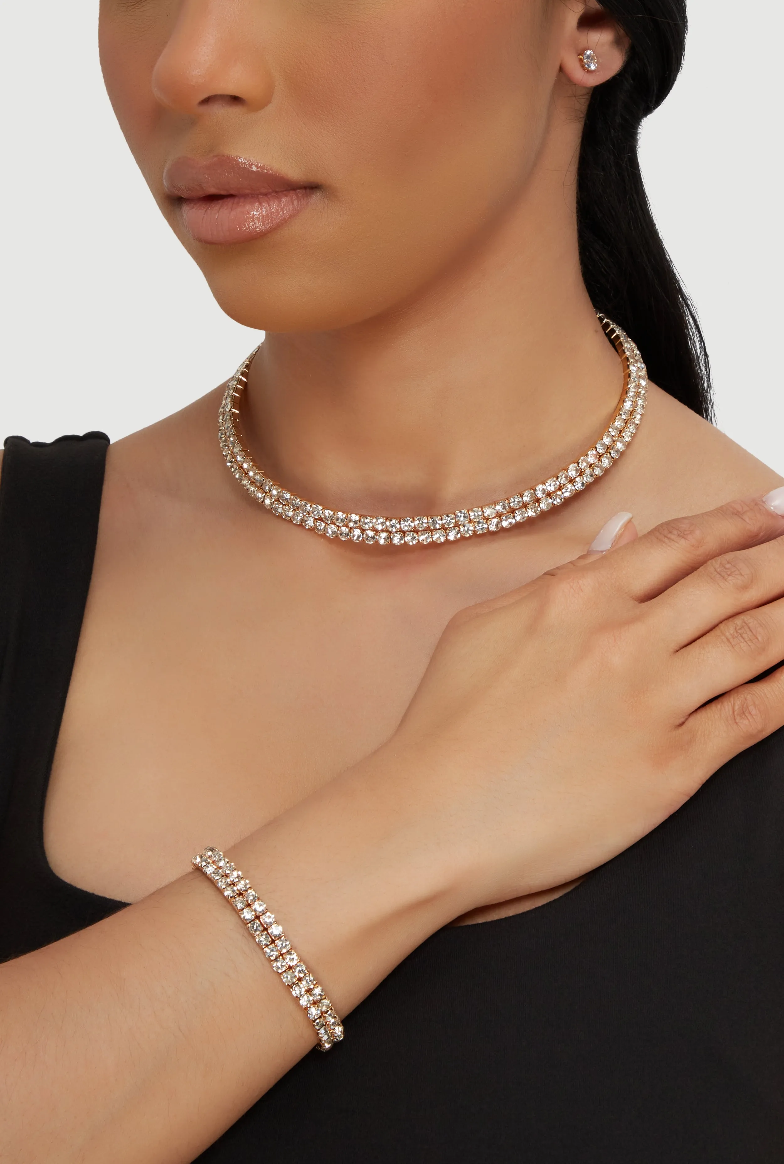 Rhinestone Necklace with Stretch Bracelet and Earrings Set sold by Rainbow product image thumbnail 2