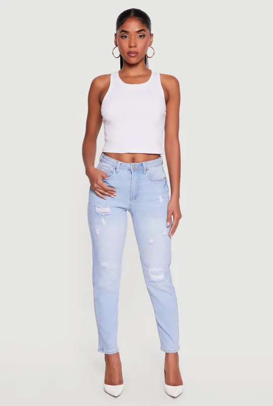 WAX High Waisted Distressed Mom Jeans made by Rainbow