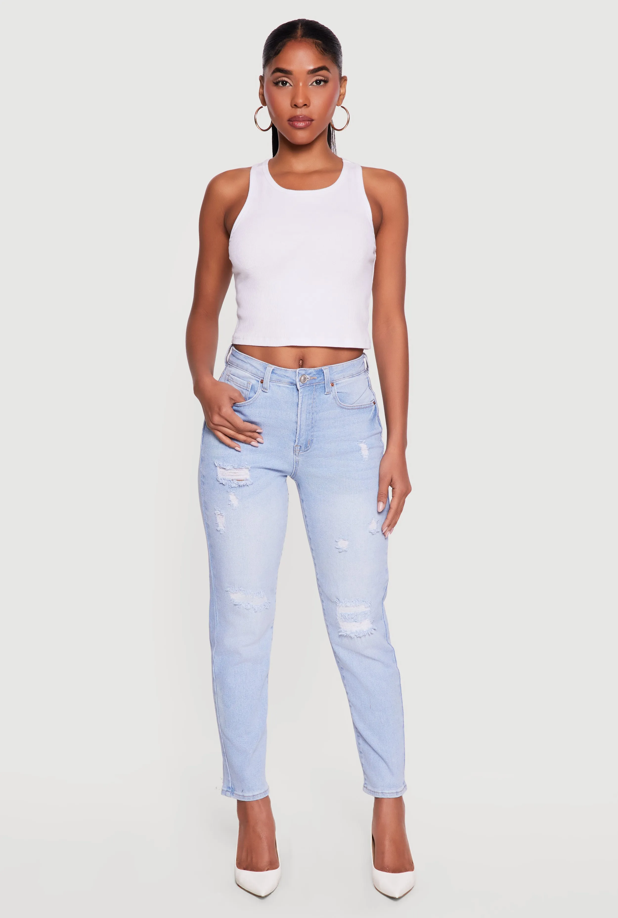 WAX High Waisted Distressed Mom Jeans sold by Rainbow