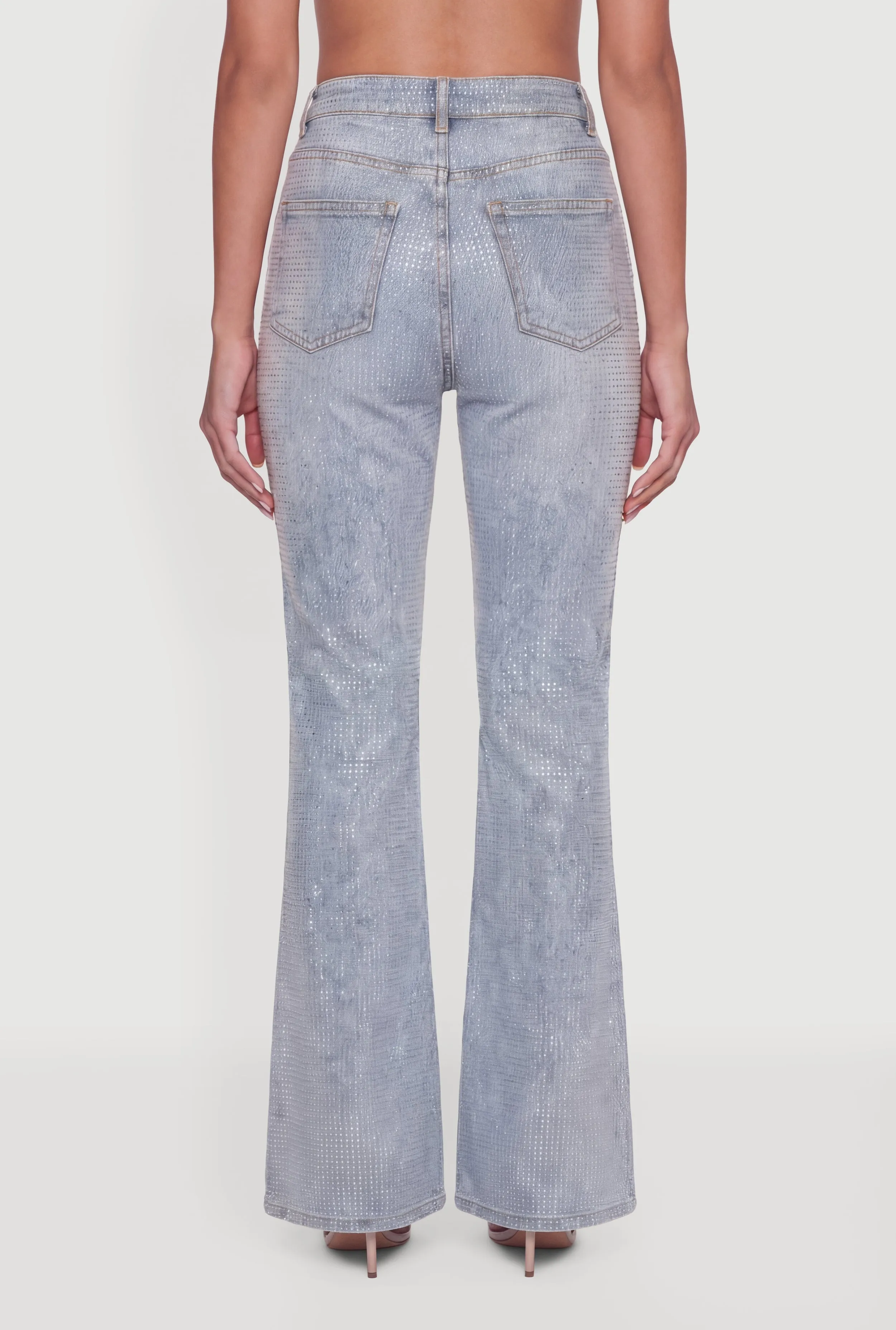 Trendy Mid Rise Rhinestone Flare Leg Jeans sold by Rainbow product image thumbnail 5