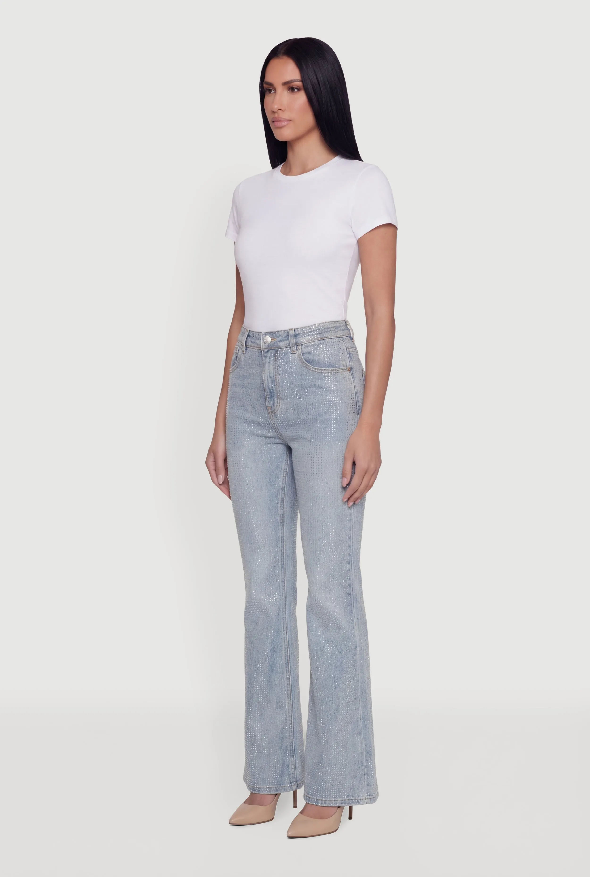 Trendy Mid Rise Rhinestone Flare Leg Jeans sold by Rainbow product image thumbnail 2