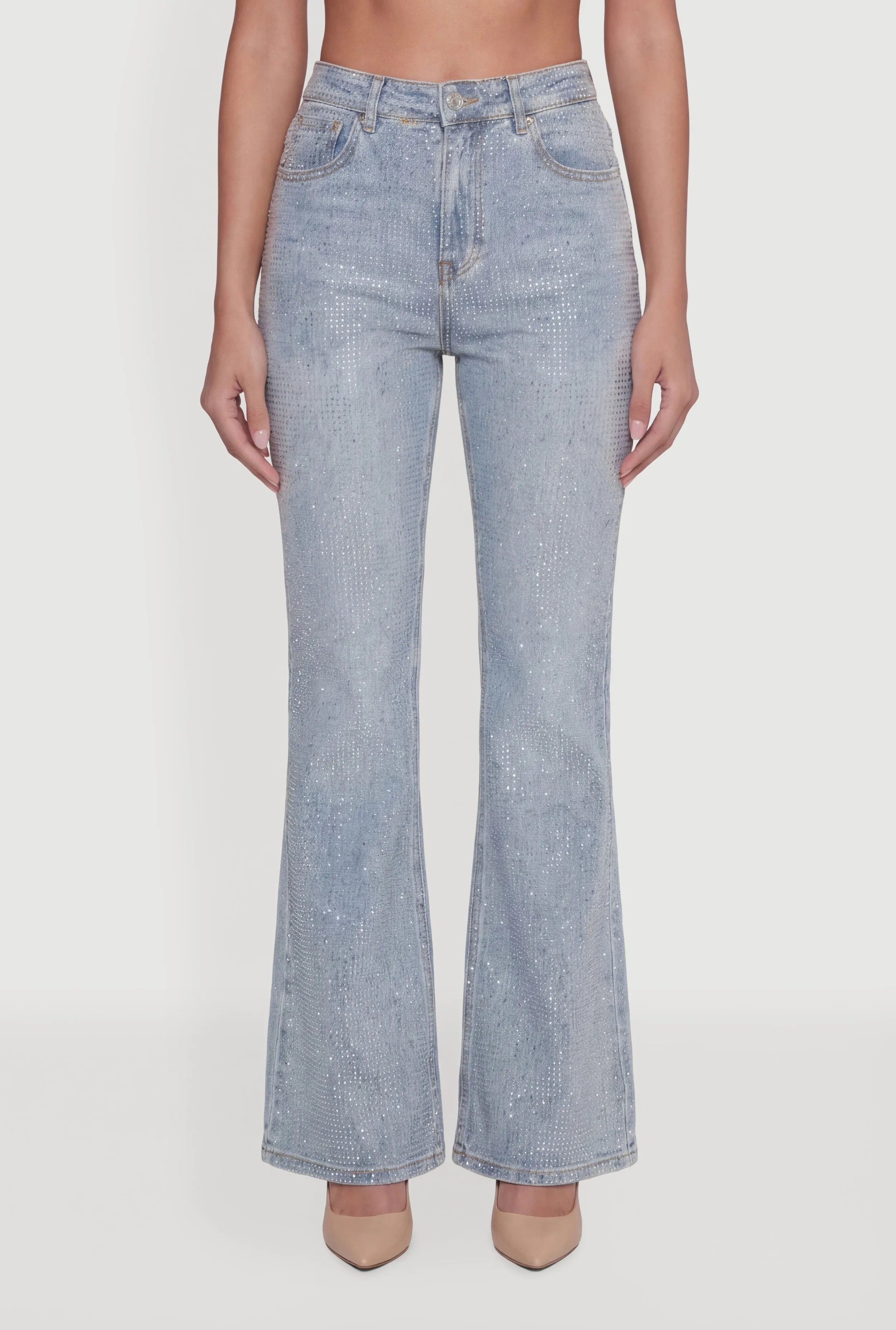 Trendy Mid Rise Rhinestone Flare Leg Jeans sold by Rainbow product image thumbnail 3