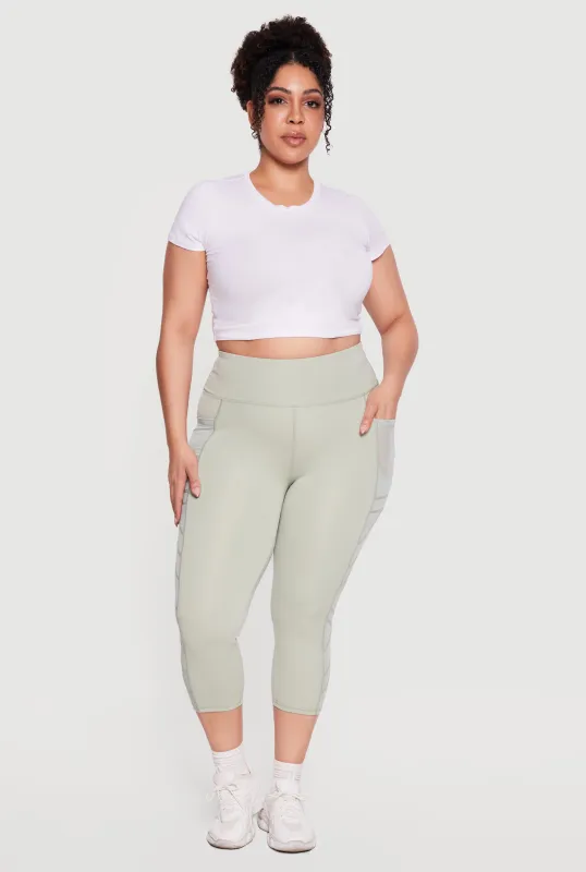 Plus Size Side Pocket Capri Leggings with Mesh Detail made by Rainbow